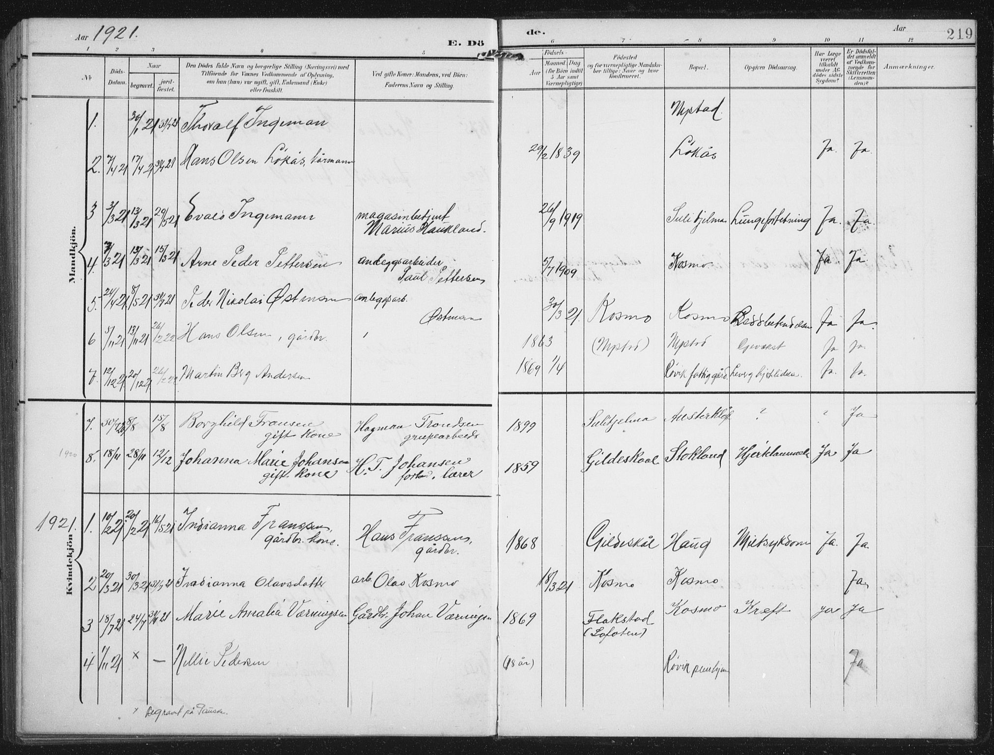 Ministerialprotokoller, klokkerbøker og fødselsregistre - Nordland, AV/SAT-A-1459/851/L0726: Klokkerbok nr. 851C01, 1902-1924, s. 219