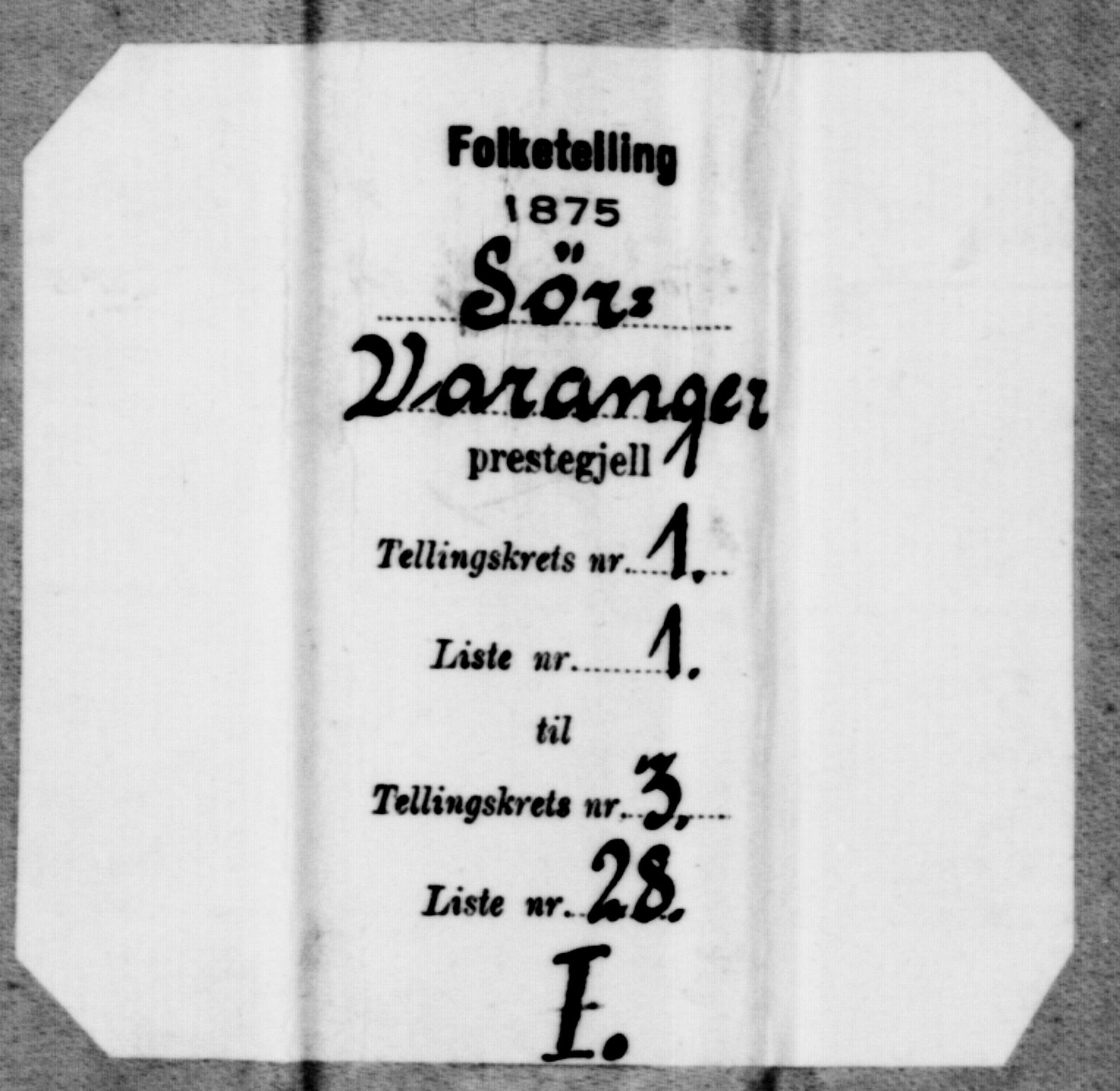 SATØ, Folketelling 1875 for 2030P Sør-Varanger prestegjeld, 1875