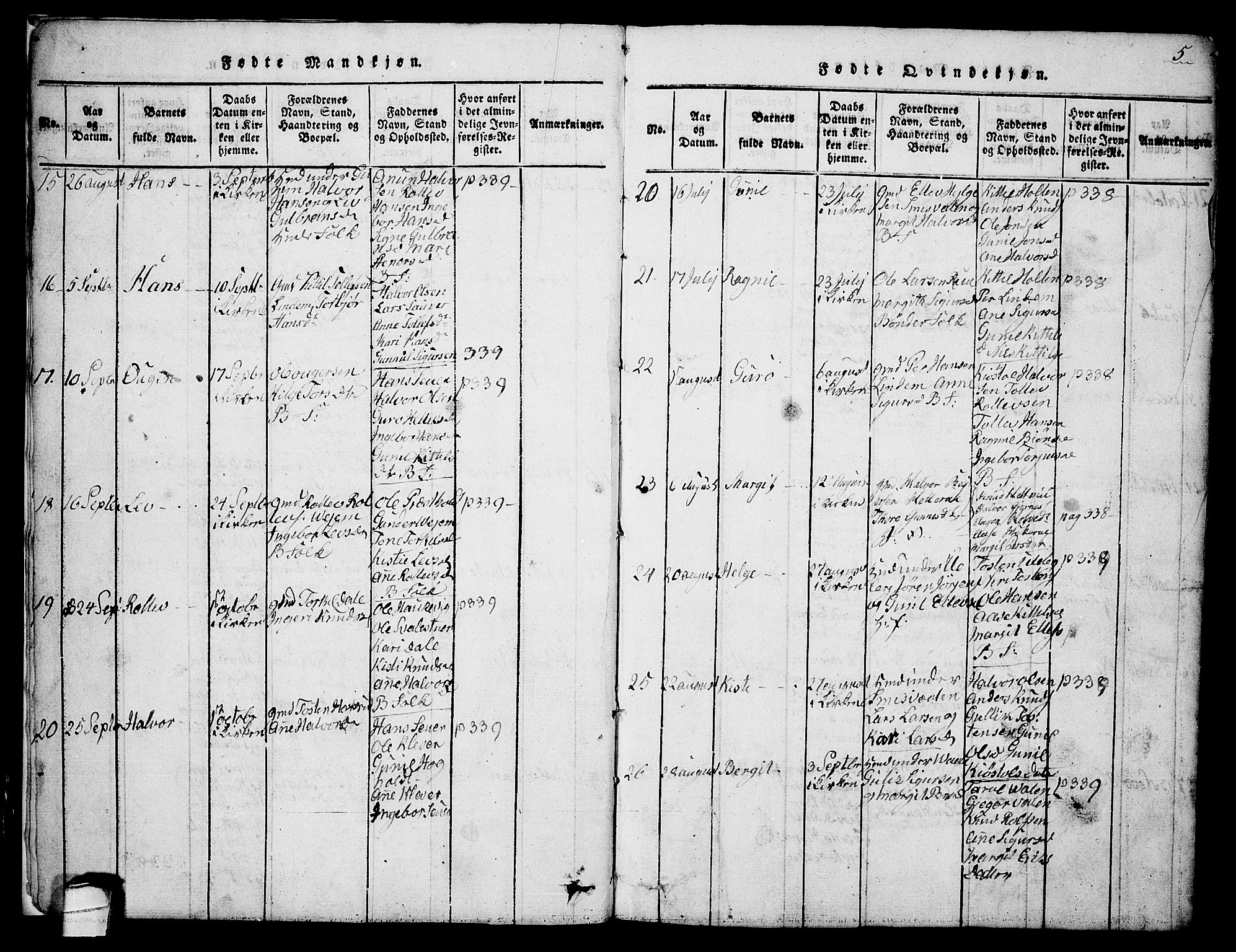 Sauherad kirkebøker, AV/SAKO-A-298/G/Ga/L0001: Klokkerbok nr. I 1, 1815-1827, s. 5