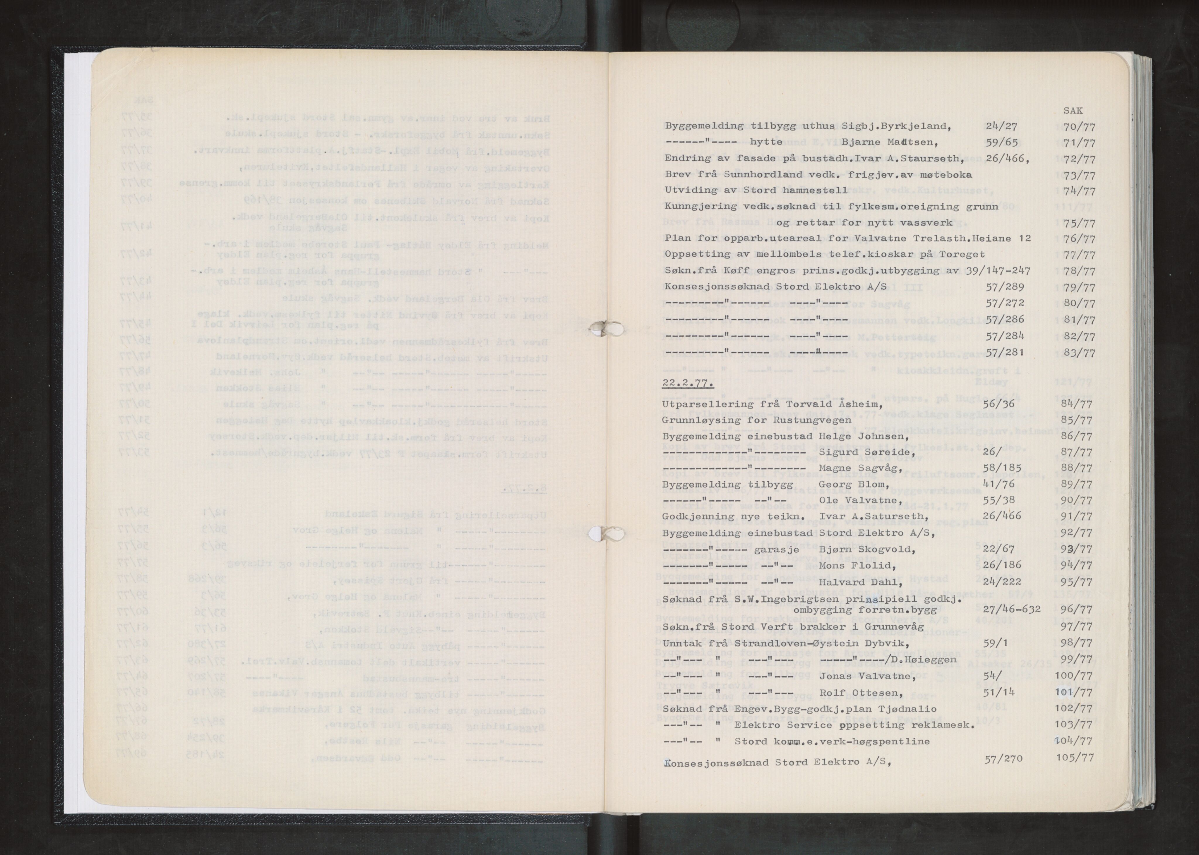 Stord kommune. Bygningsrådet, IKAH/1221-511/A/Aa/L0021: Møtebok for Stord bygningsråd, 1977