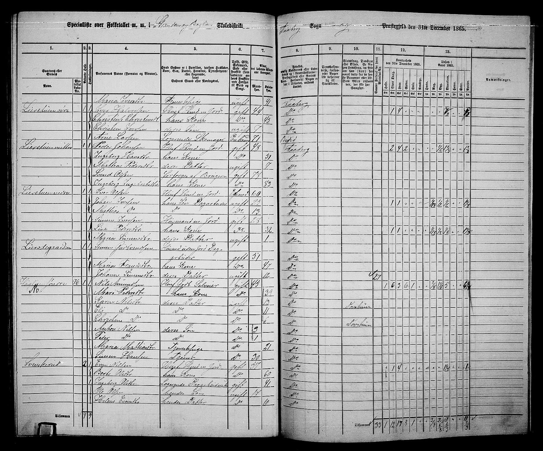 RA, Folketelling 1865 for 0524L Fåberg prestegjeld, Fåberg sokn og Lillehammer landsokn, 1865, s. 248