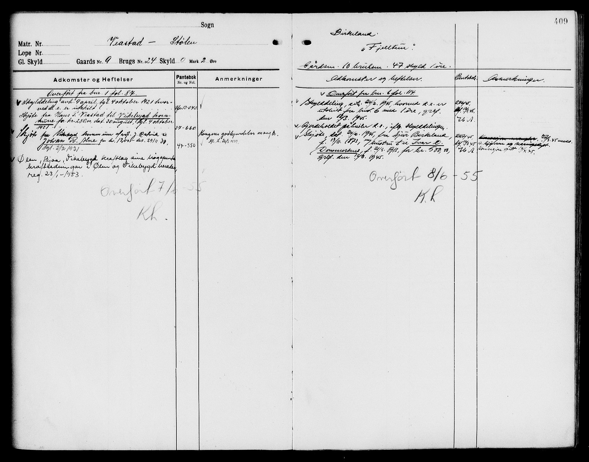 Sunnhordland sorenskrivar, AV/SAB-A-2401/1/G/Ga/Gaj/L0001: Panteregister nr. II.A.j.1, 1921-1955, s. 409