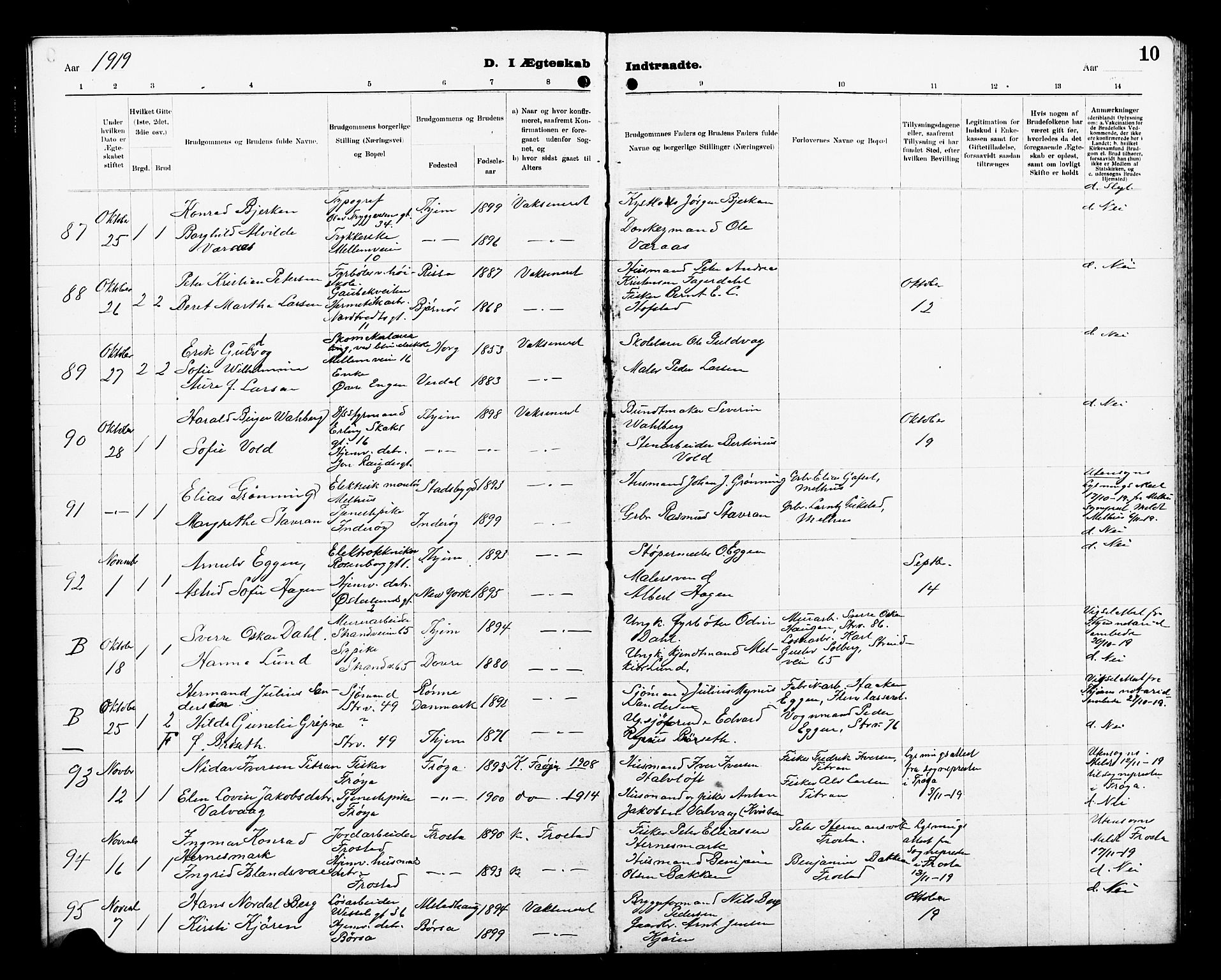 Ministerialprotokoller, klokkerbøker og fødselsregistre - Sør-Trøndelag, AV/SAT-A-1456/605/L0257: Klokkerbok nr. 605C04, 1916-1922, s. 10