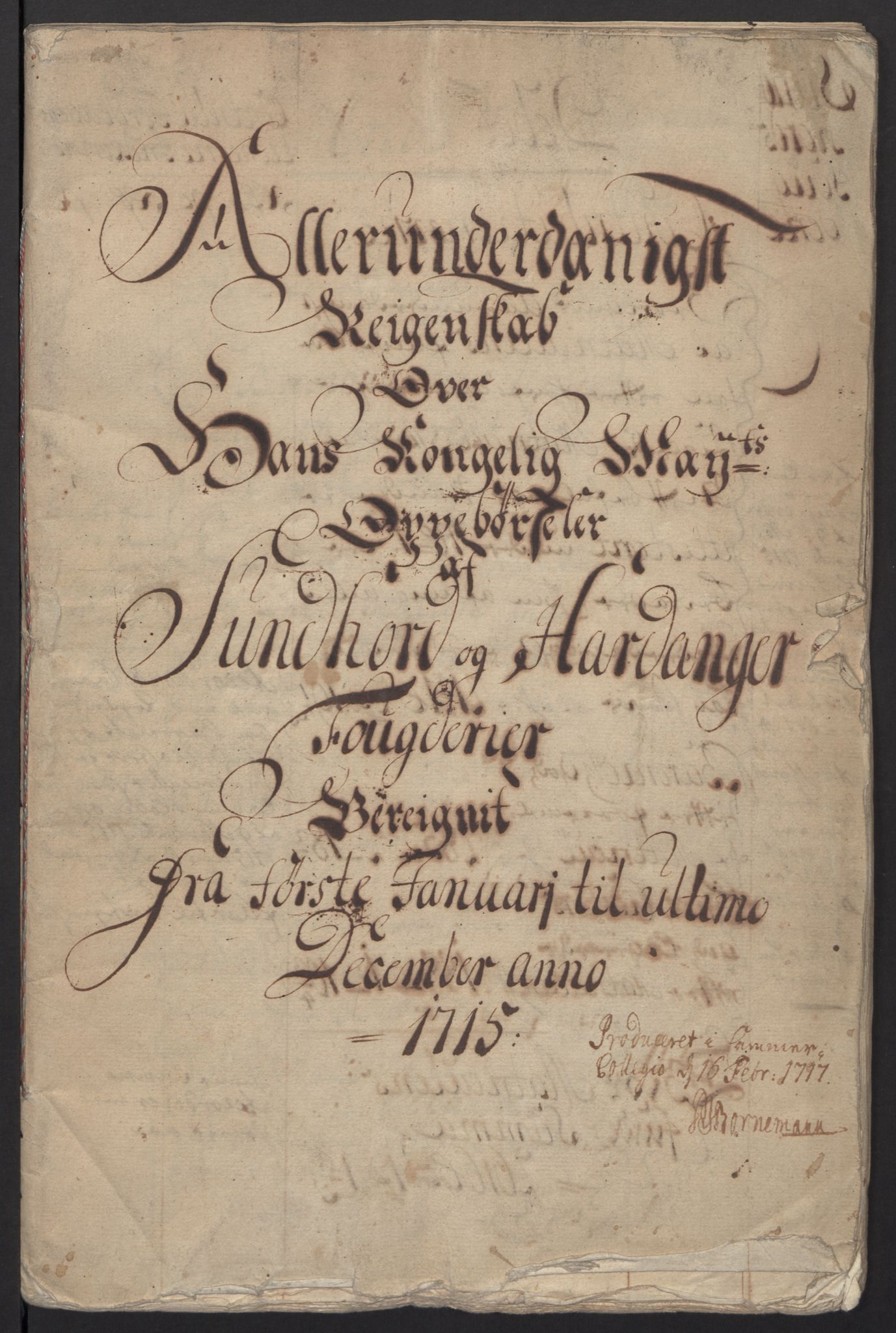 Rentekammeret inntil 1814, Reviderte regnskaper, Fogderegnskap, RA/EA-4092/R48/L2991: Fogderegnskap Sunnhordland og Hardanger, 1715, s. 5