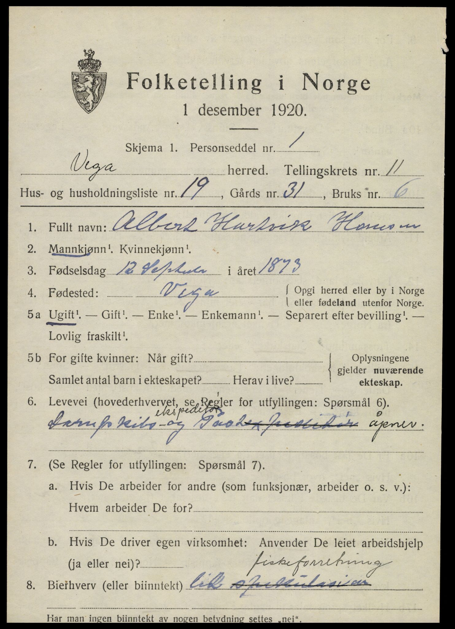 SAT, Folketelling 1920 for 1815 Vega herred, 1920, s. 5739