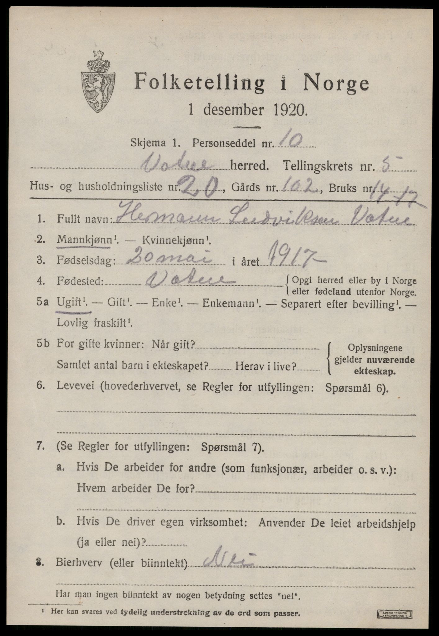 SAT, Folketelling 1920 for 1530 Vatne herred, 1920, s. 2430