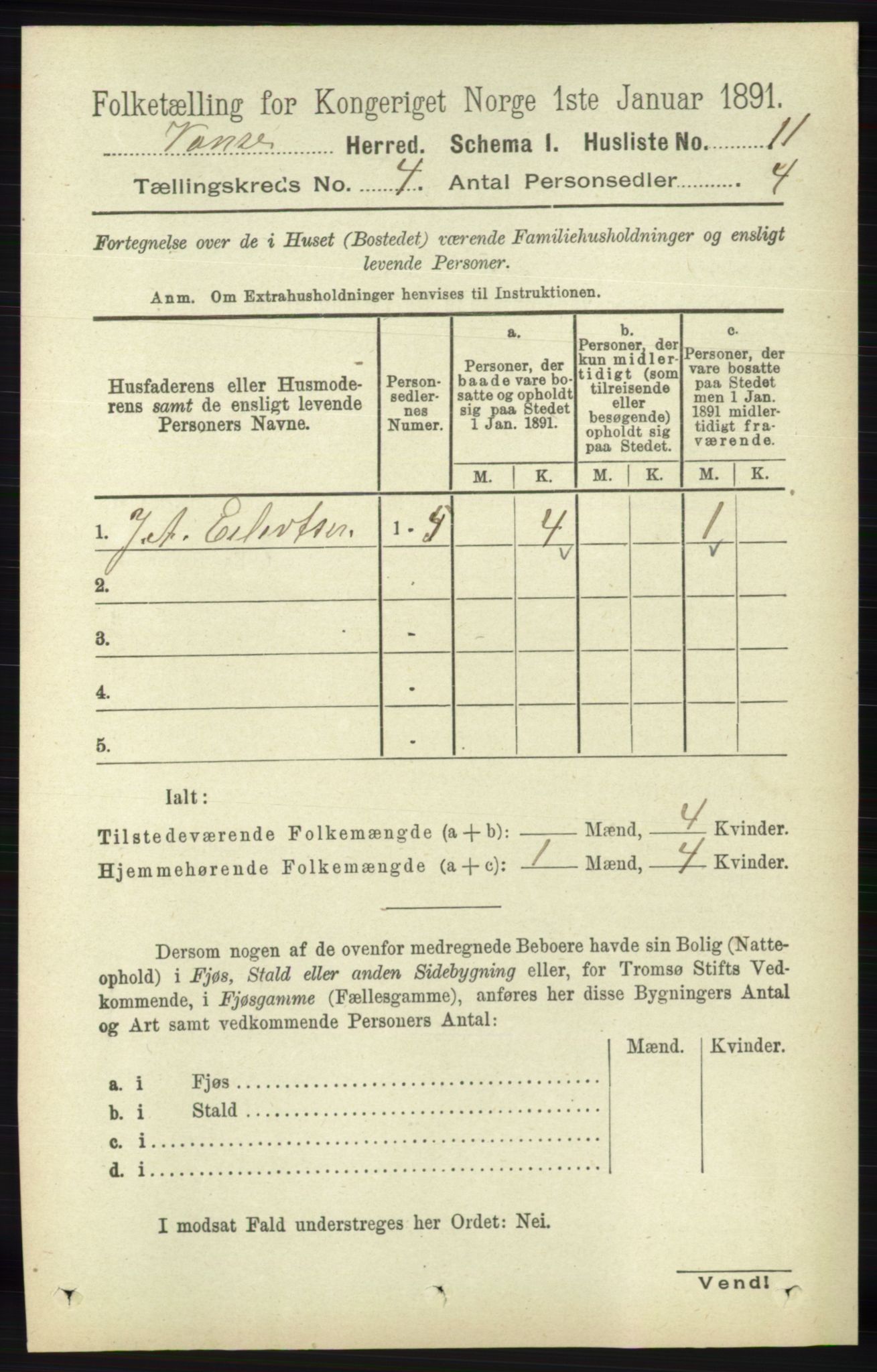 RA, Folketelling 1891 for 1041 Vanse herred, 1891, s. 2050