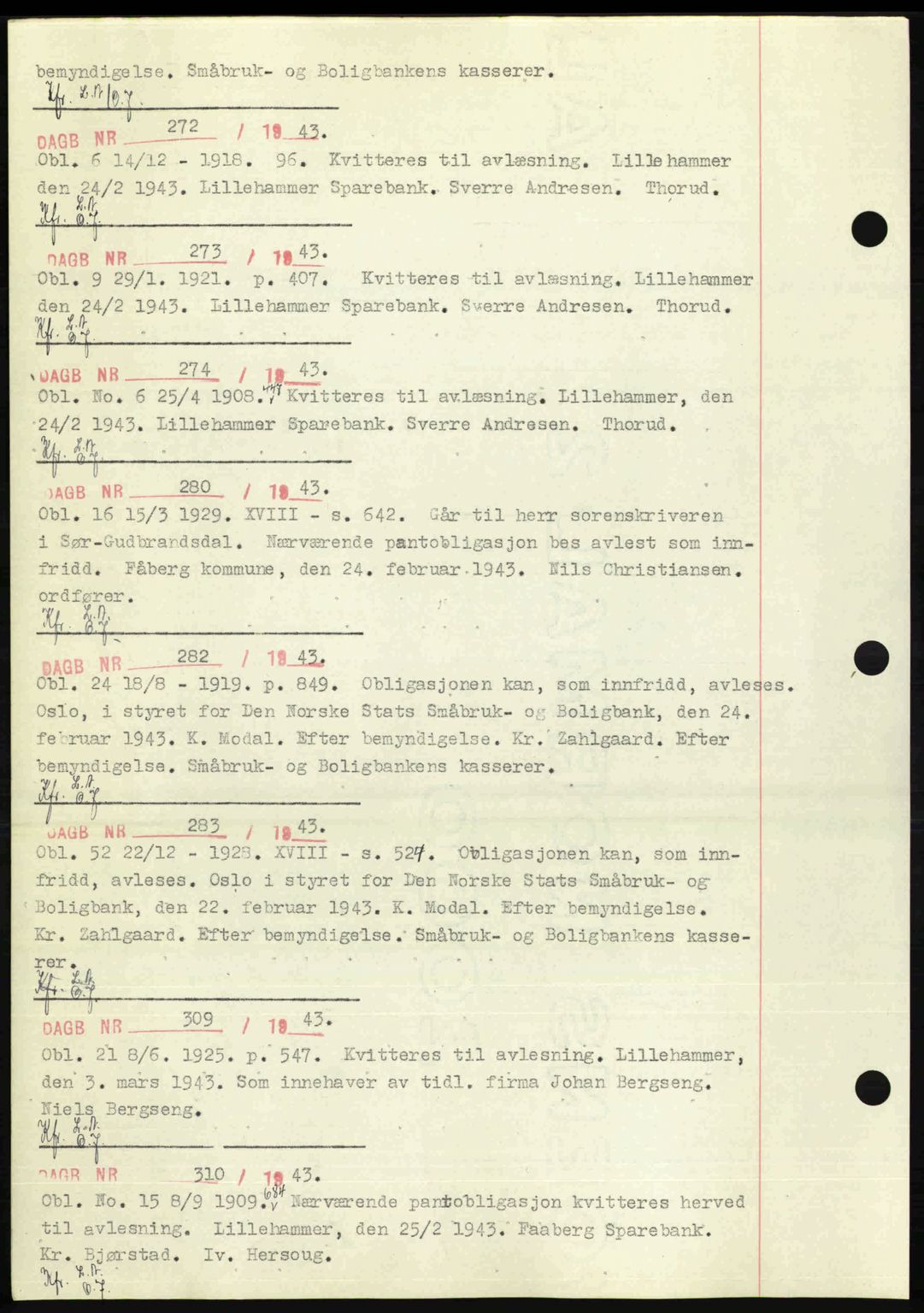 Sør-Gudbrandsdal tingrett, SAH/TING-004/H/Hb/Hbf/L0002: Pantebok nr. C1, 1938-1951, Dagboknr: 272/1943