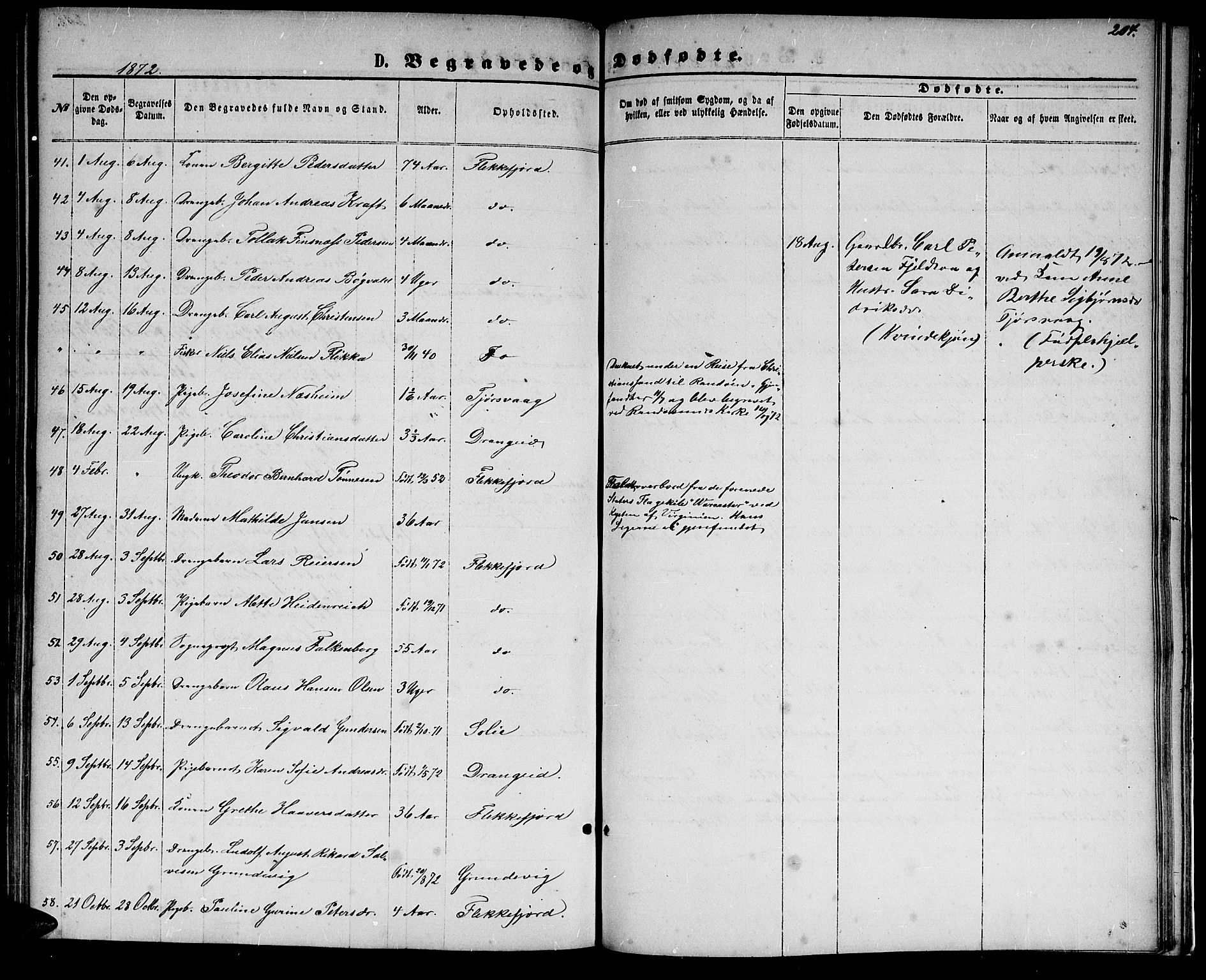Flekkefjord sokneprestkontor, AV/SAK-1111-0012/F/Fb/Fbc/L0006: Klokkerbok nr. B 6, 1866-1879, s. 204