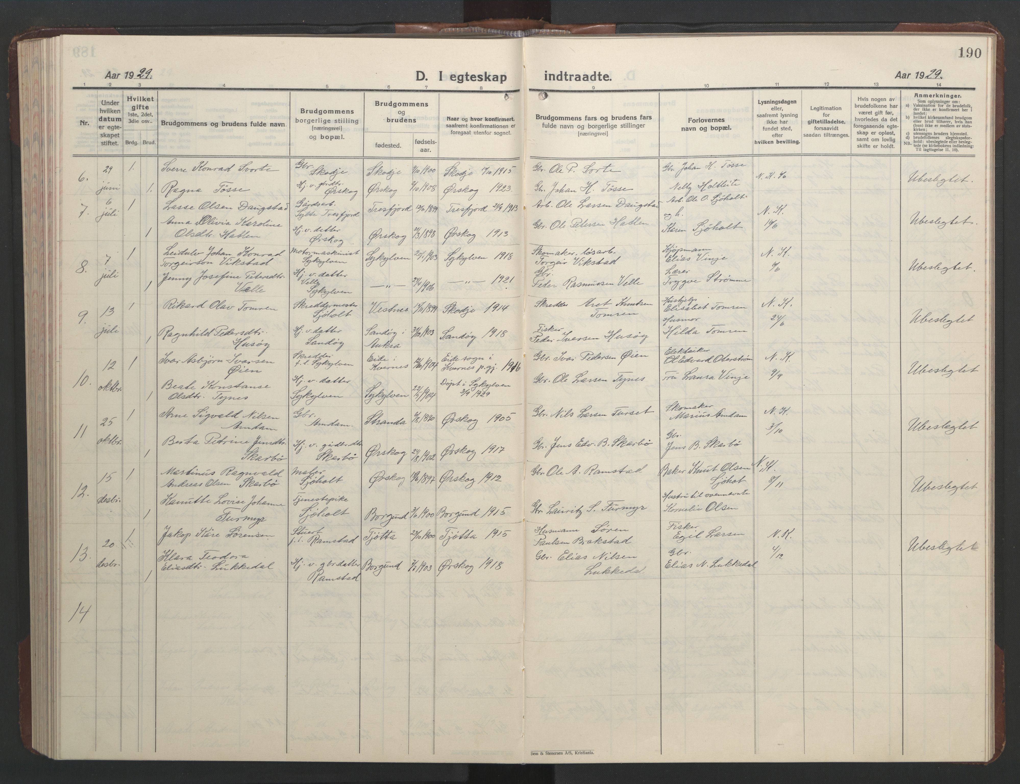 Ministerialprotokoller, klokkerbøker og fødselsregistre - Møre og Romsdal, SAT/A-1454/522/L0329: Klokkerbok nr. 522C08, 1926-1951, s. 190