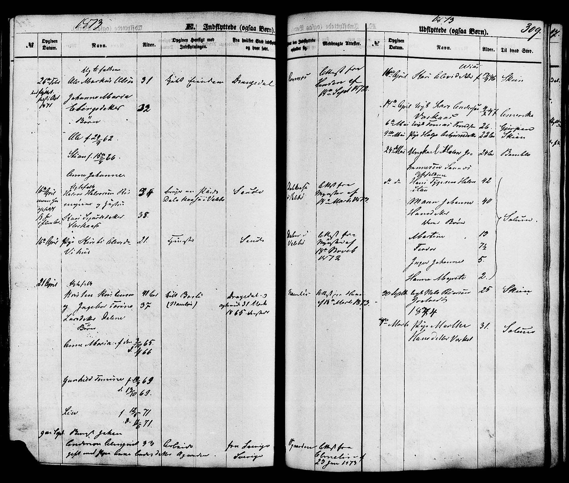 Holla kirkebøker, AV/SAKO-A-272/F/Fa/L0007: Ministerialbok nr. 7, 1869-1881, s. 309