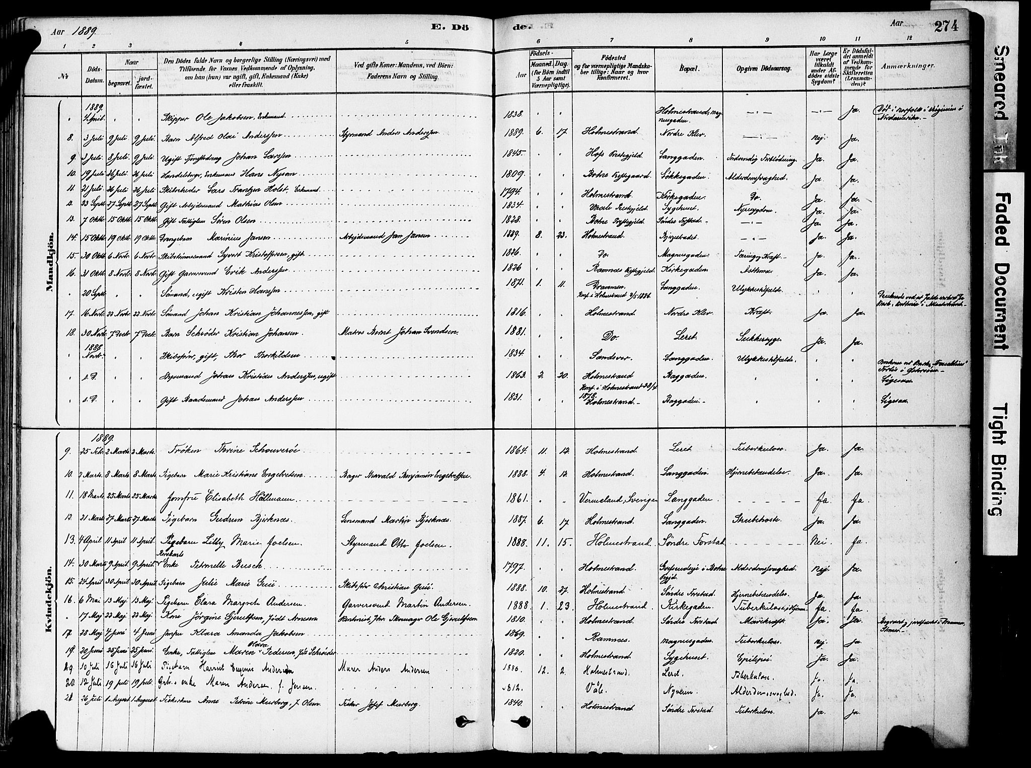 Holmestrand kirkebøker, AV/SAKO-A-346/F/Fa/L0004: Ministerialbok nr. 4, 1880-1901, s. 274