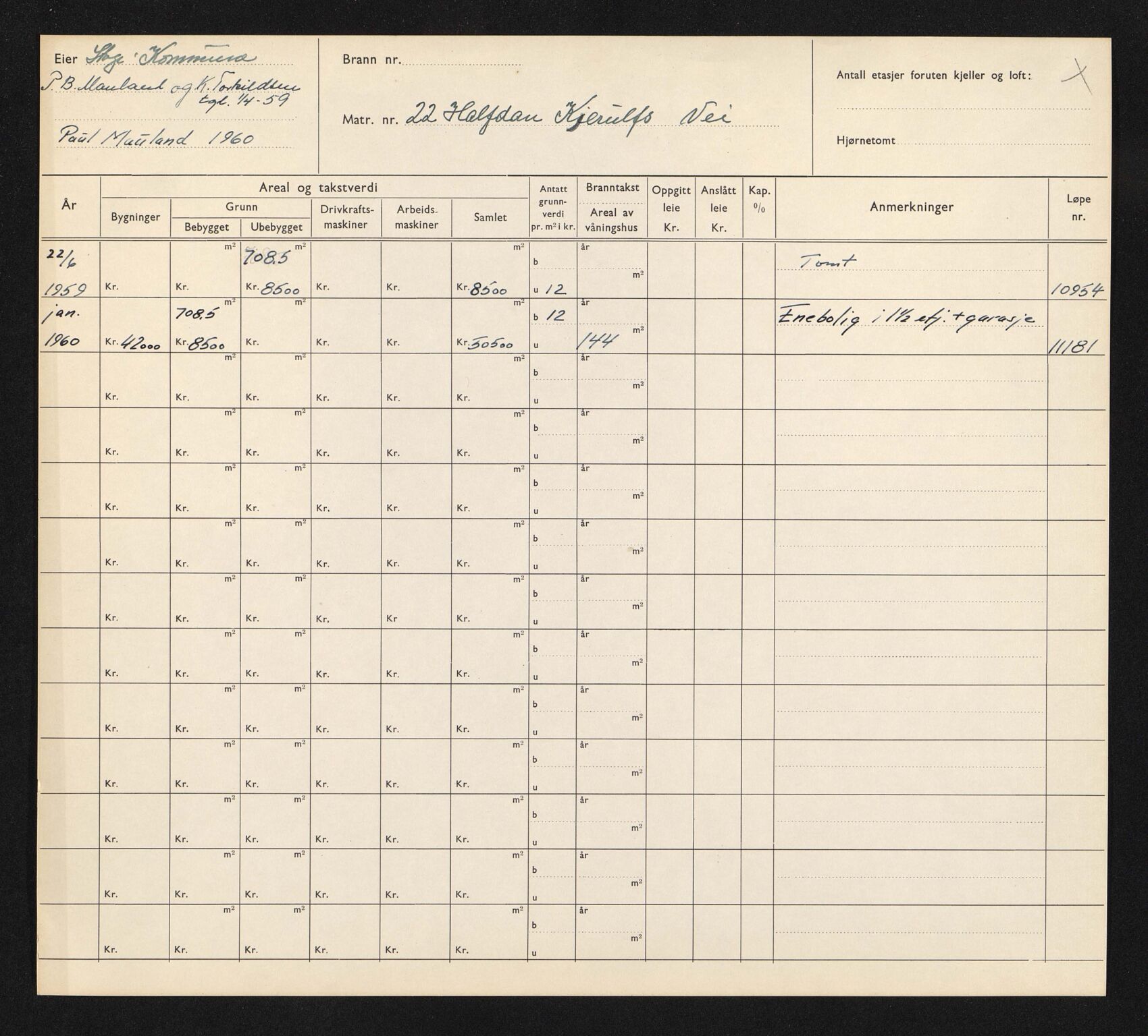 Stavanger kommune. Skattetakstvesenet, BYST/A-0440/F/Fa/Faa/L0016/0002: Skattetakstkort / Halfdan Kjerufs vei 18 - Hannasdalsgata 20