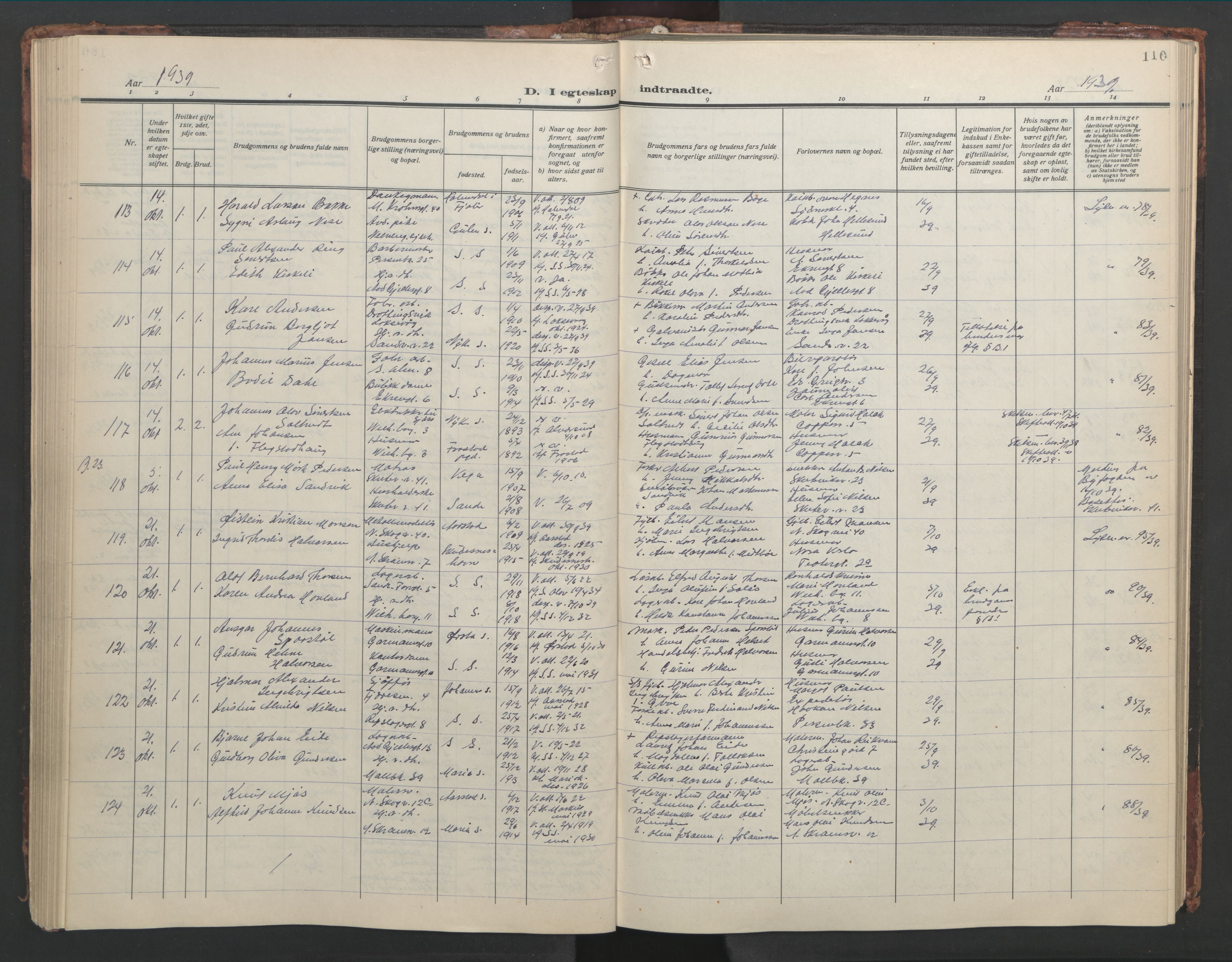 Sandviken Sokneprestembete, AV/SAB-A-77601/H/Hb/L0015: Klokkerbok nr. D 2, 1929-1953, s. 109b-110a