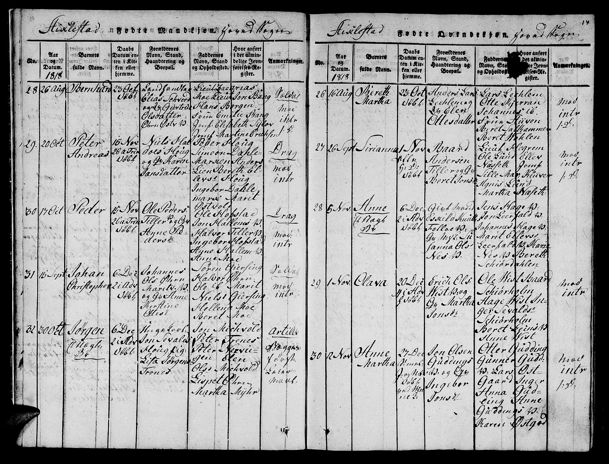 Ministerialprotokoller, klokkerbøker og fødselsregistre - Nord-Trøndelag, SAT/A-1458/723/L0251: Klokkerbok nr. 723C01 /1, 1816-1831, s. 14