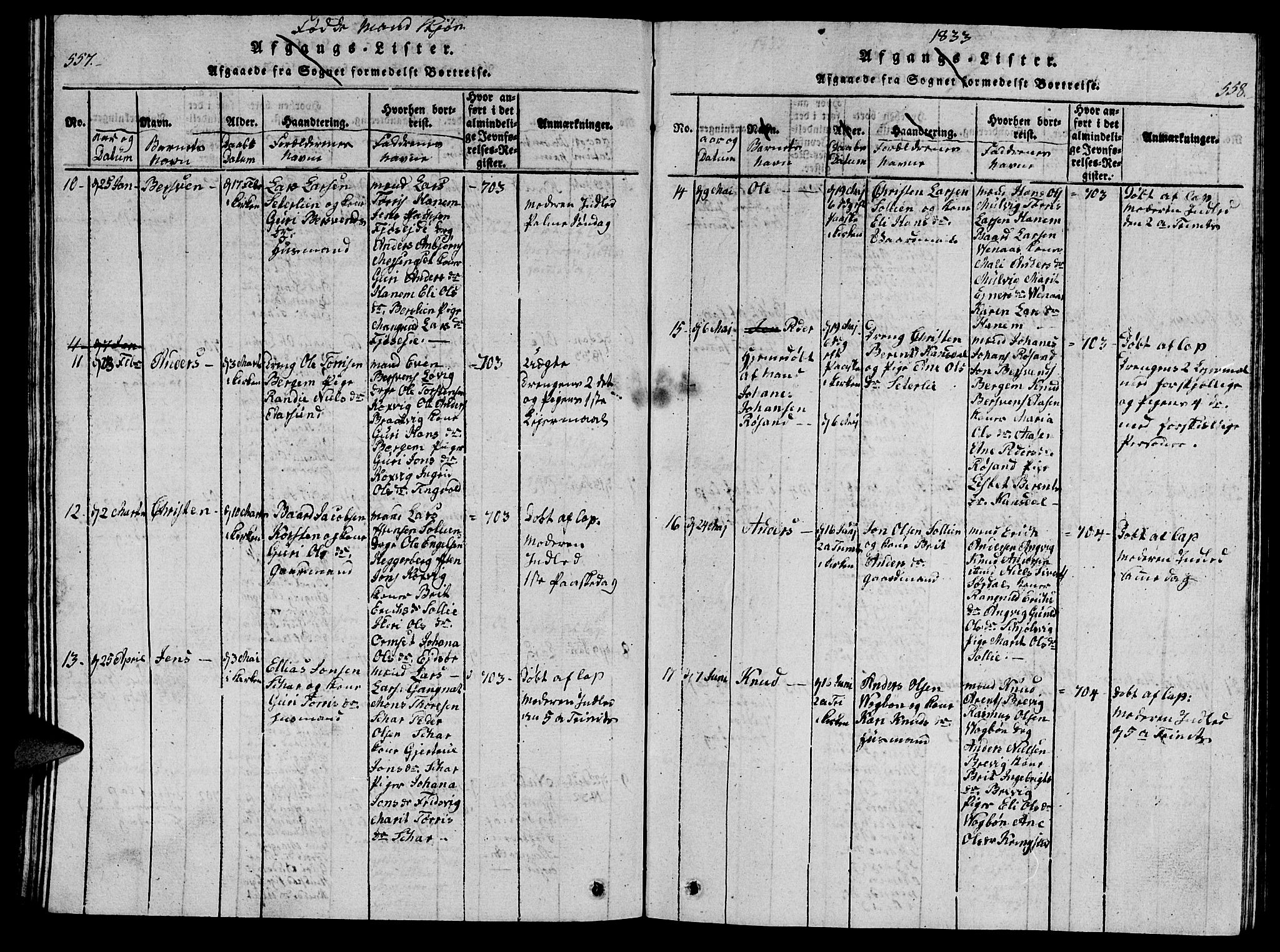 Ministerialprotokoller, klokkerbøker og fødselsregistre - Møre og Romsdal, AV/SAT-A-1454/586/L0990: Klokkerbok nr. 586C01, 1819-1837, s. 557-558