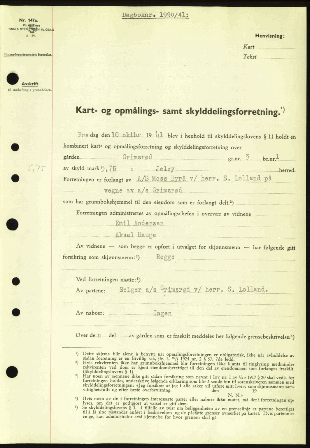 Moss sorenskriveri, SAO/A-10168: Pantebok nr. A9, 1941-1942, Dagboknr: 1990/1941