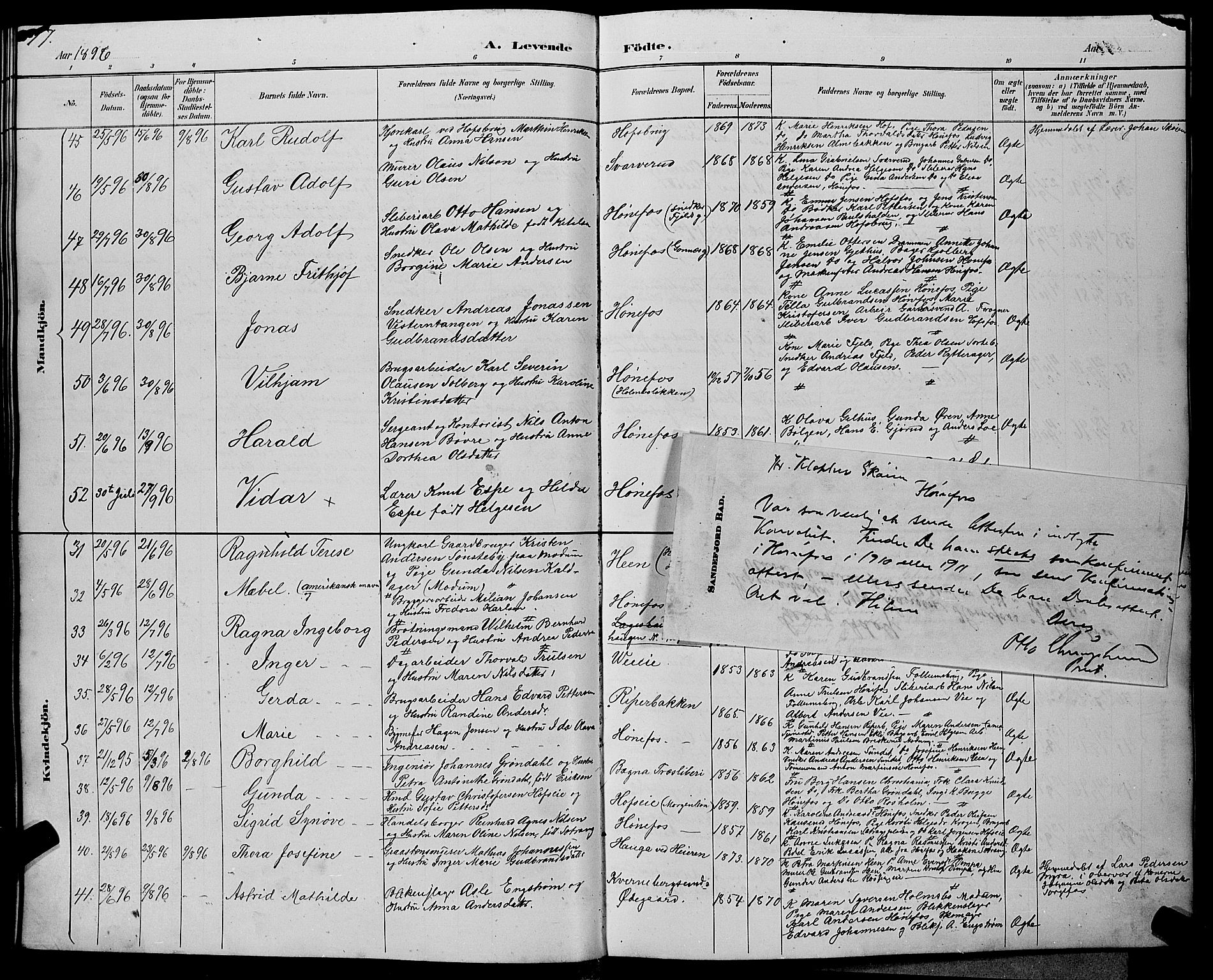 Hønefoss kirkebøker, AV/SAKO-A-609/G/Ga/L0002: Klokkerbok nr. 2, 1888-1904, s. 77