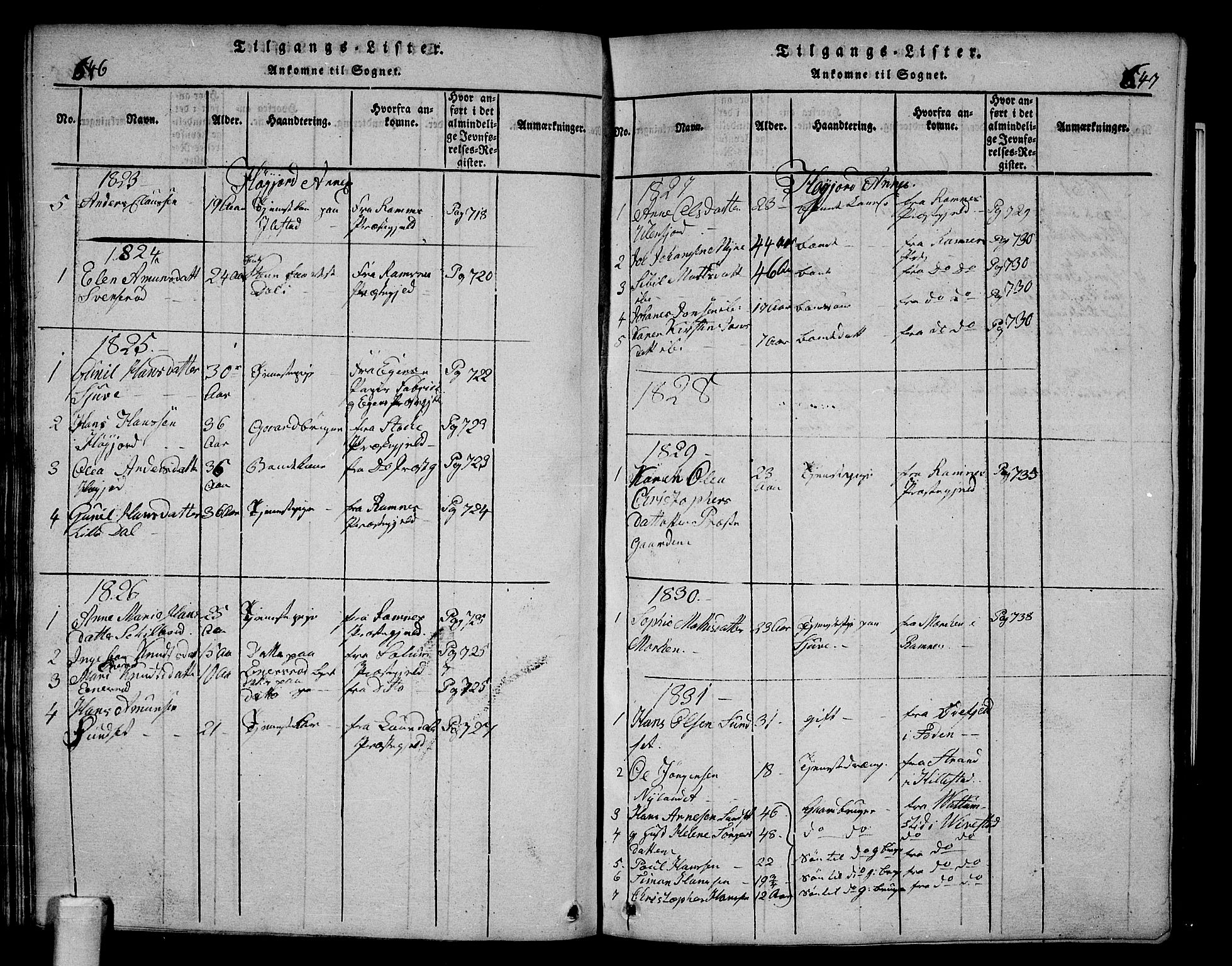 Andebu kirkebøker, AV/SAKO-A-336/G/Ga/L0002: Klokkerbok nr. I 2 /2, 1823-1832, s. 646-647