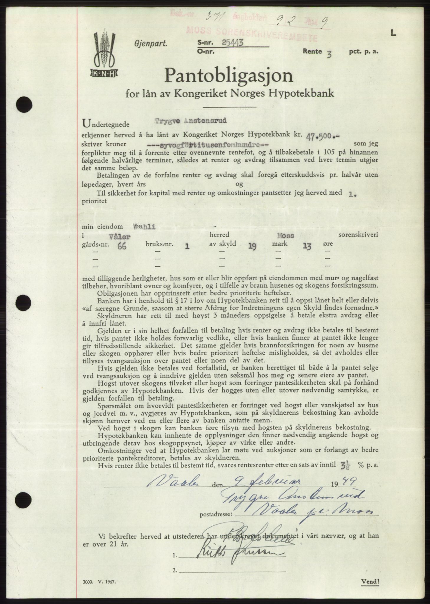 Moss sorenskriveri, SAO/A-10168: Pantebok nr. B21, 1949-1949, Dagboknr: 371/1949