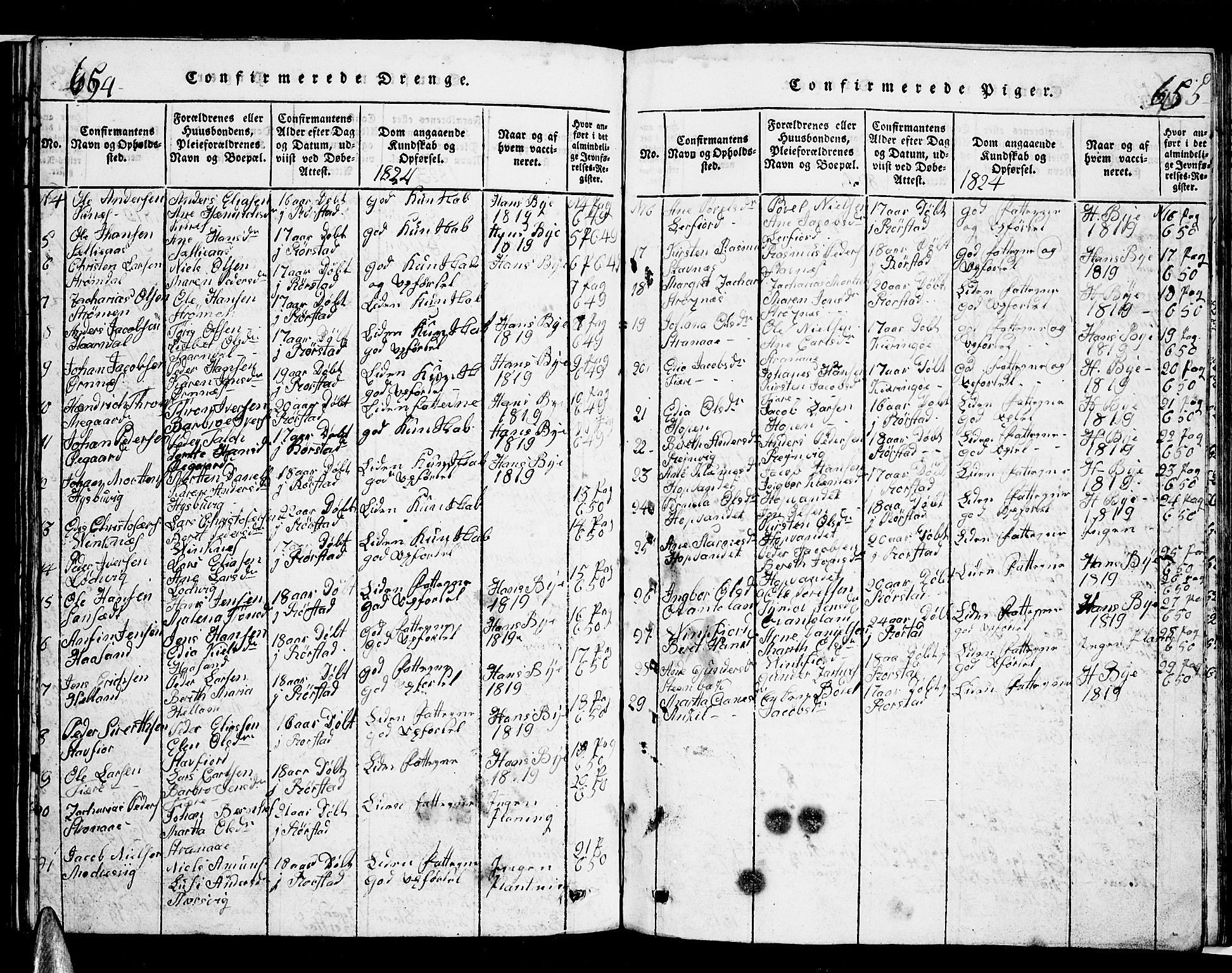 Ministerialprotokoller, klokkerbøker og fødselsregistre - Nordland, AV/SAT-A-1459/853/L0773: Klokkerbok nr. 853C01, 1821-1859, s. 654-655