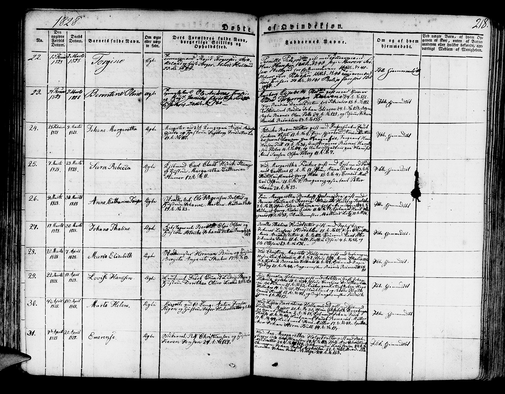 Korskirken sokneprestembete, AV/SAB-A-76101/H/Haa/L0014: Ministerialbok nr. A 14, 1823-1835, s. 218