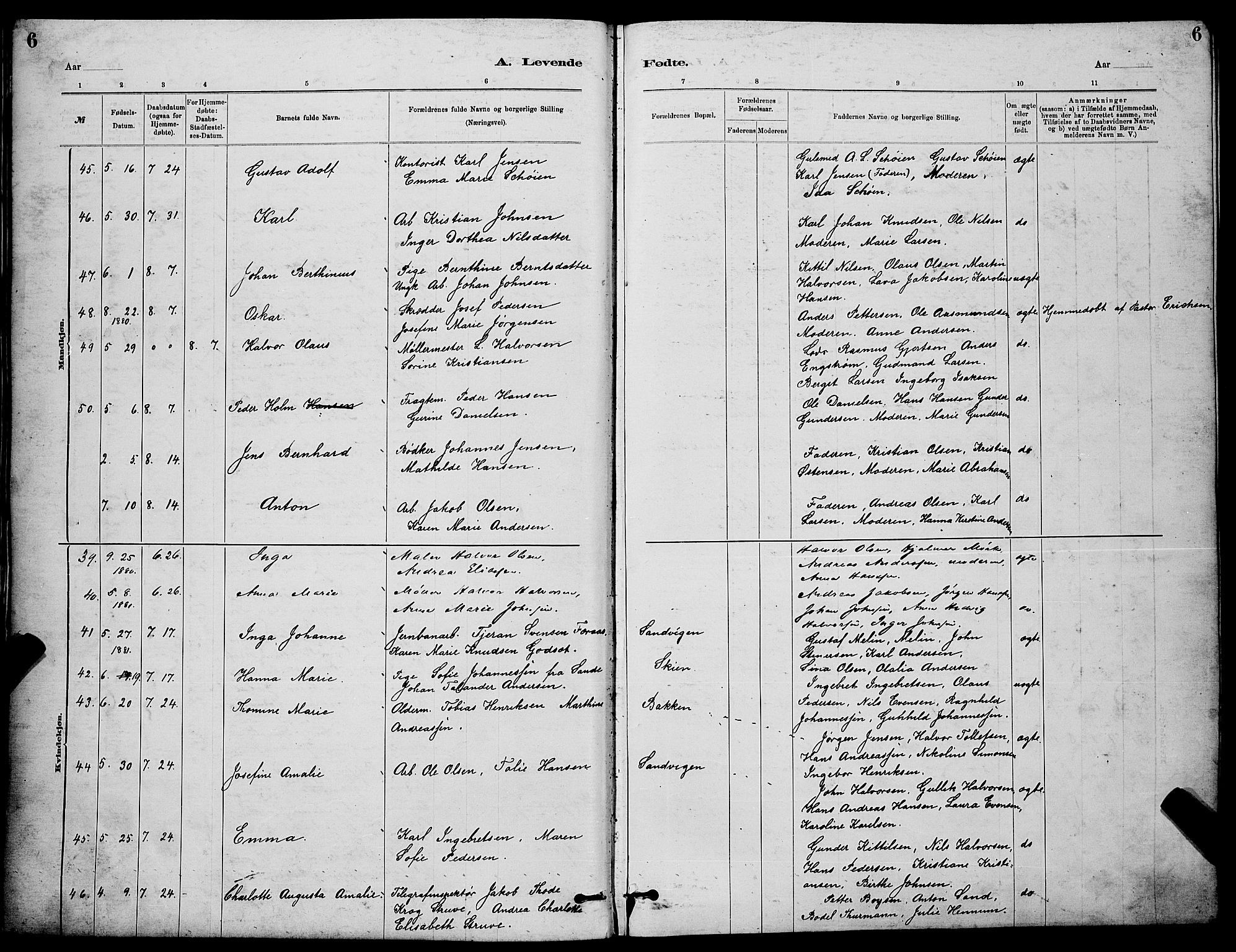 Skien kirkebøker, AV/SAKO-A-302/G/Ga/L0006: Klokkerbok nr. 6, 1881-1890, s. 6