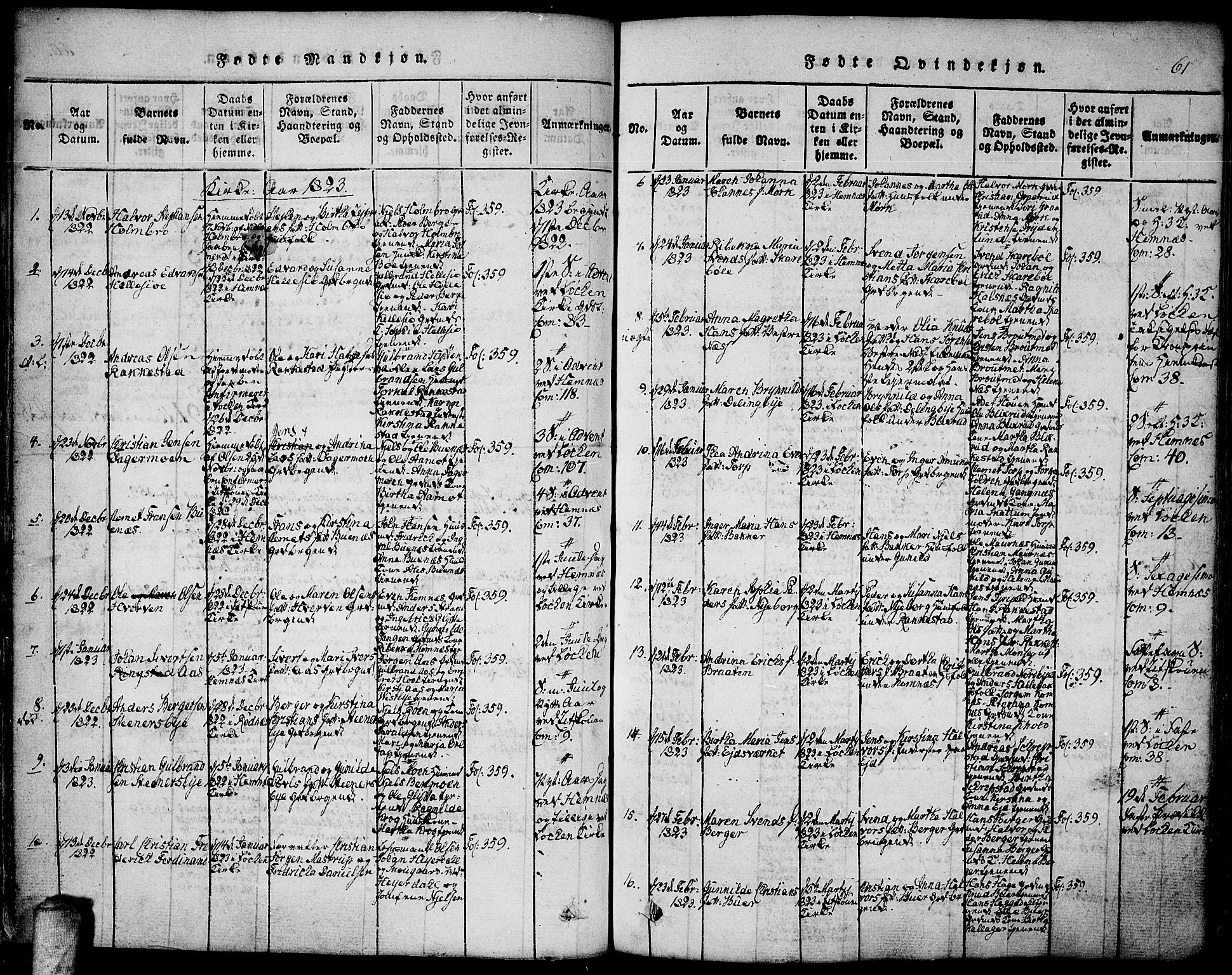 Høland prestekontor Kirkebøker, SAO/A-10346a/F/Fa/L0007: Ministerialbok nr. I 7, 1814-1827, s. 61