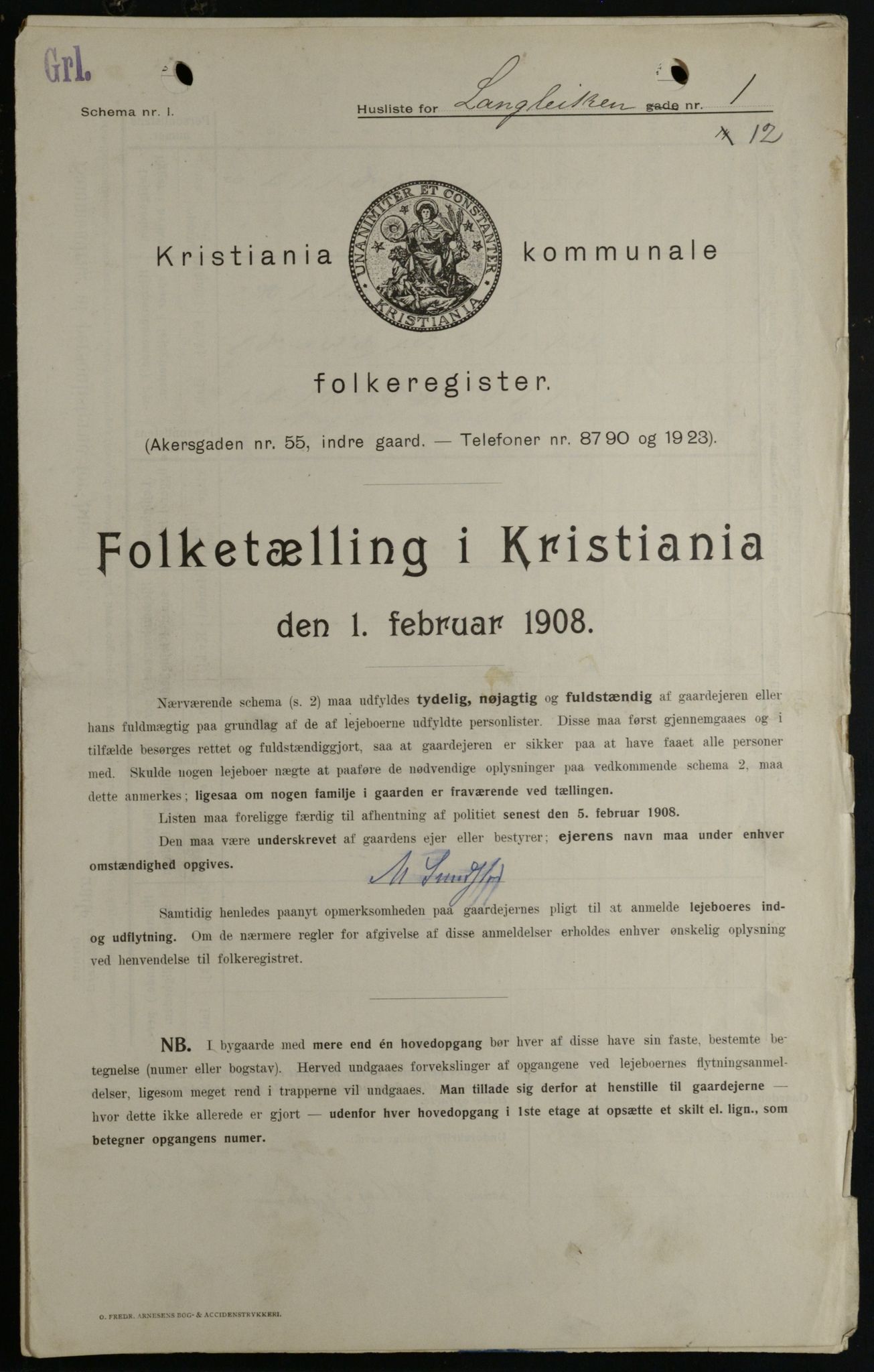 OBA, Kommunal folketelling 1.2.1908 for Kristiania kjøpstad, 1908, s. 51071