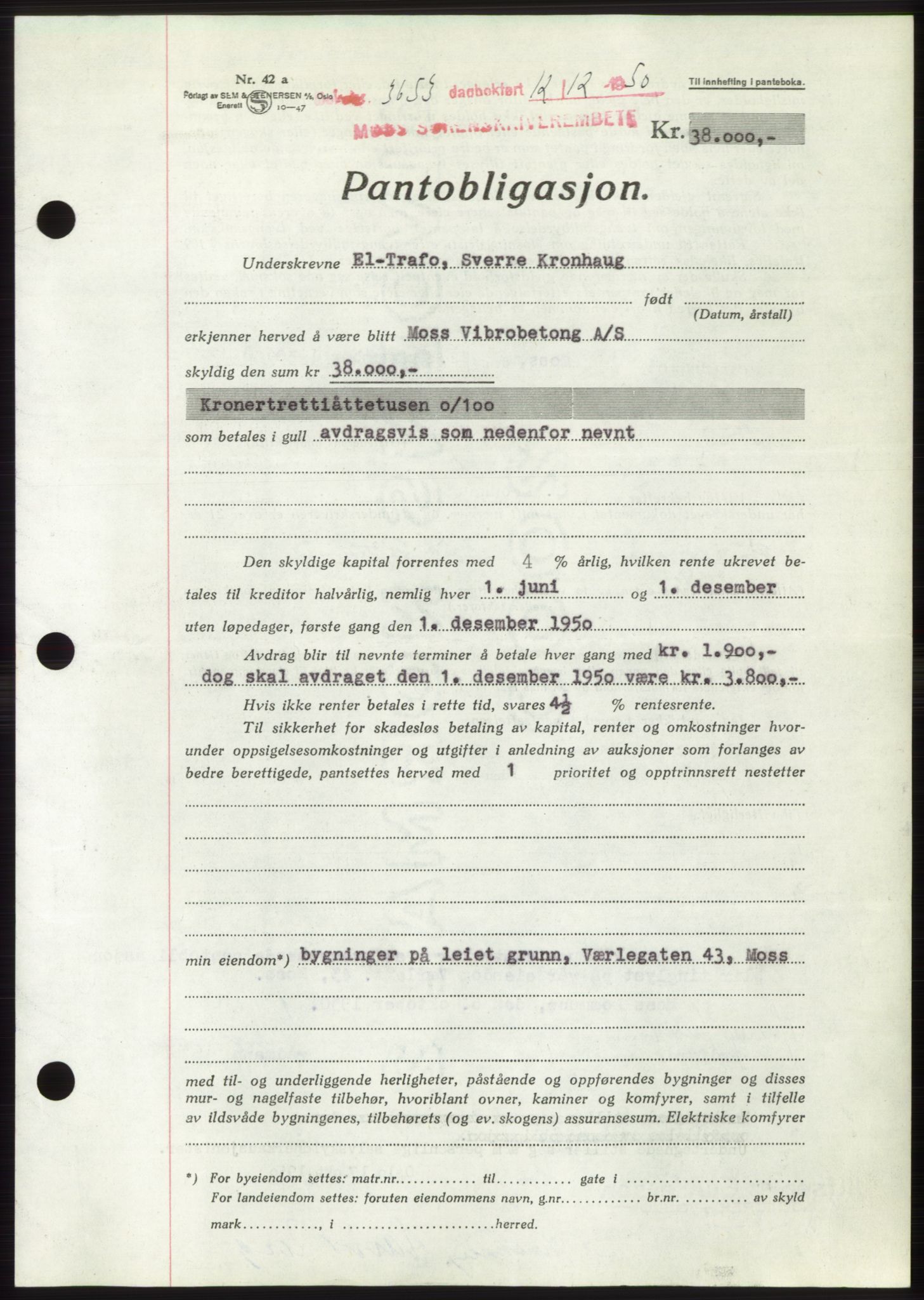 Moss sorenskriveri, SAO/A-10168: Pantebok nr. B25, 1950-1950, Dagboknr: 3653/1950