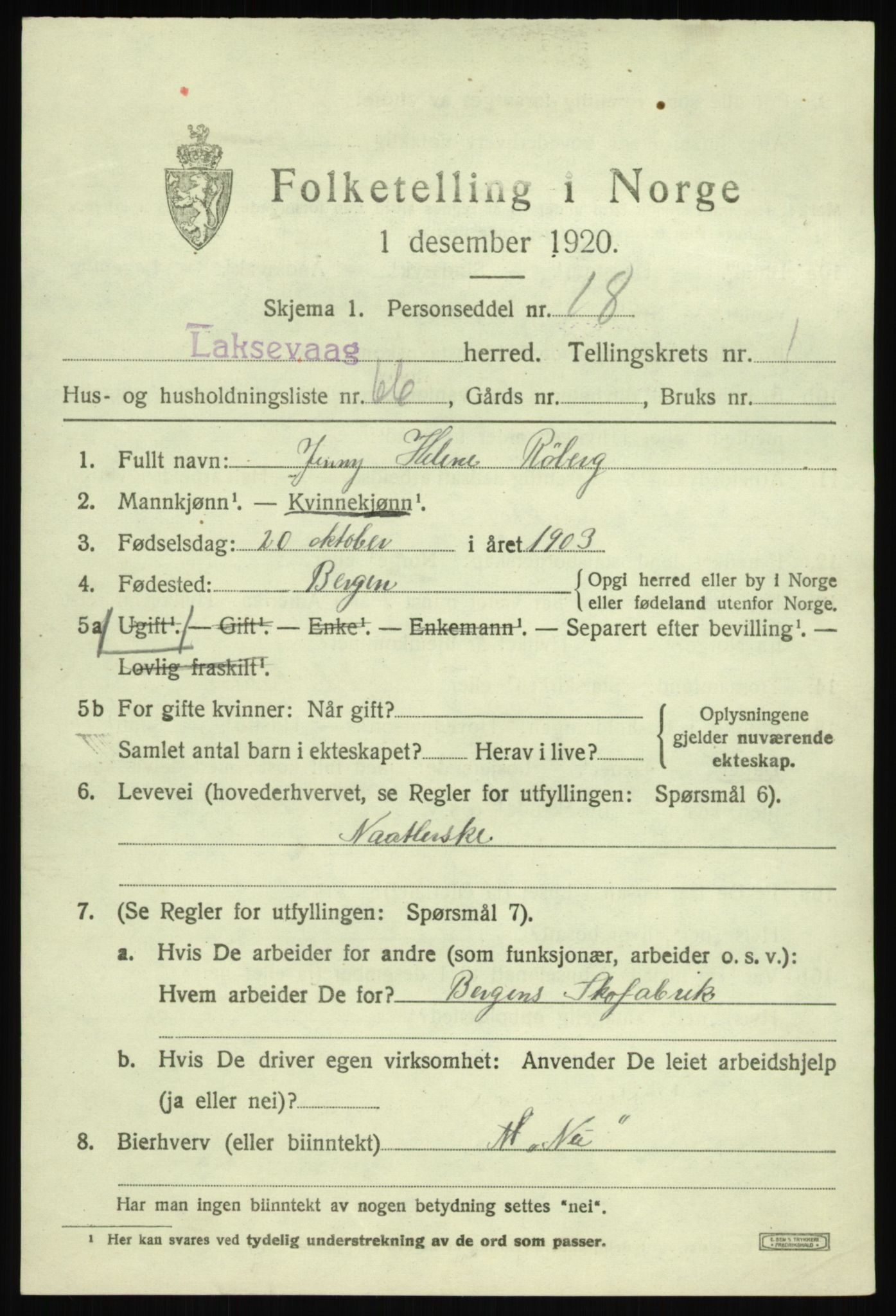 SAB, Folketelling 1920 for 1248 Laksevåg herred, 1920, s. 4564