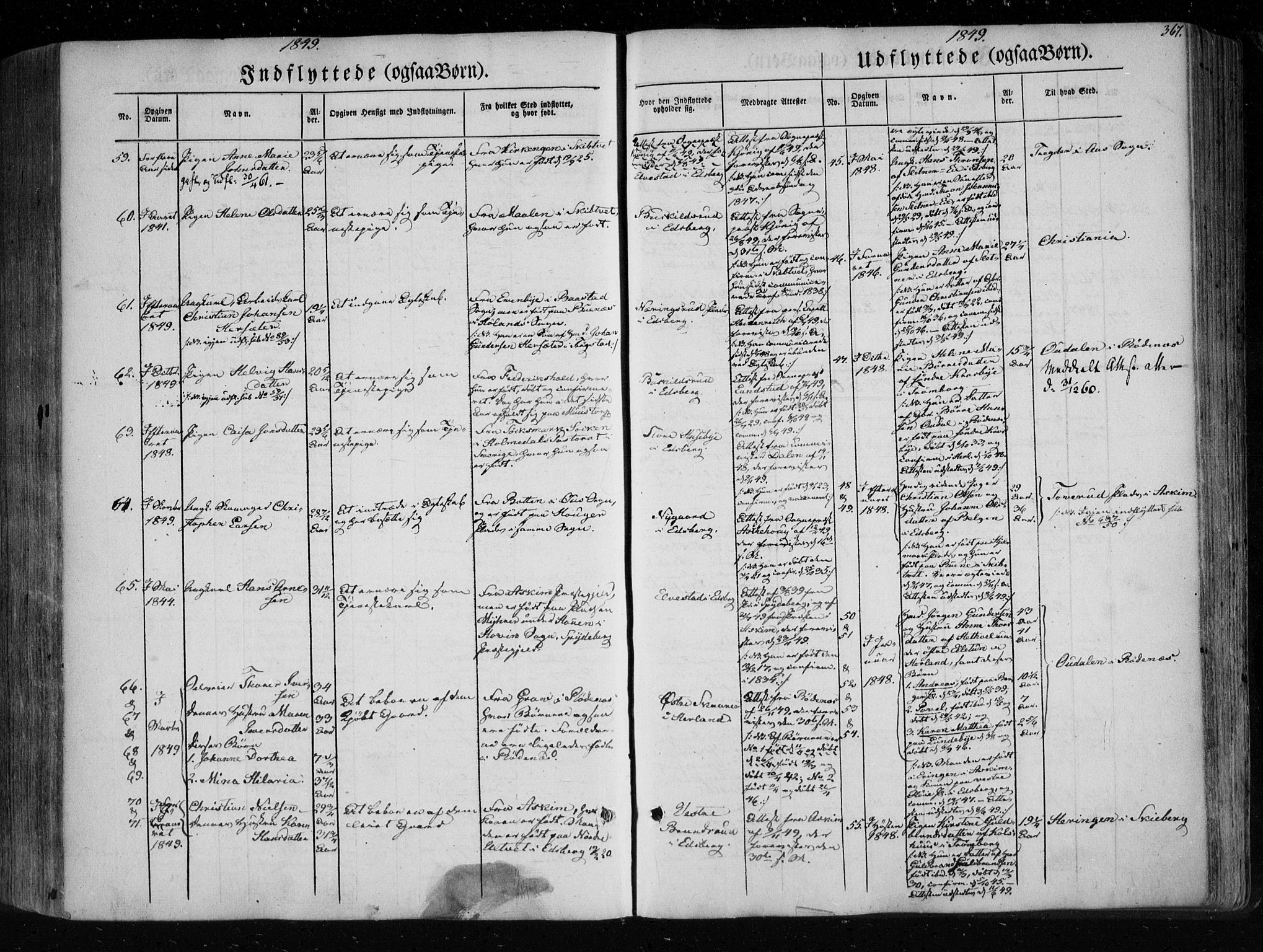 Eidsberg prestekontor Kirkebøker, AV/SAO-A-10905/F/Fa/L0009: Ministerialbok nr. I 9, 1849-1856, s. 367