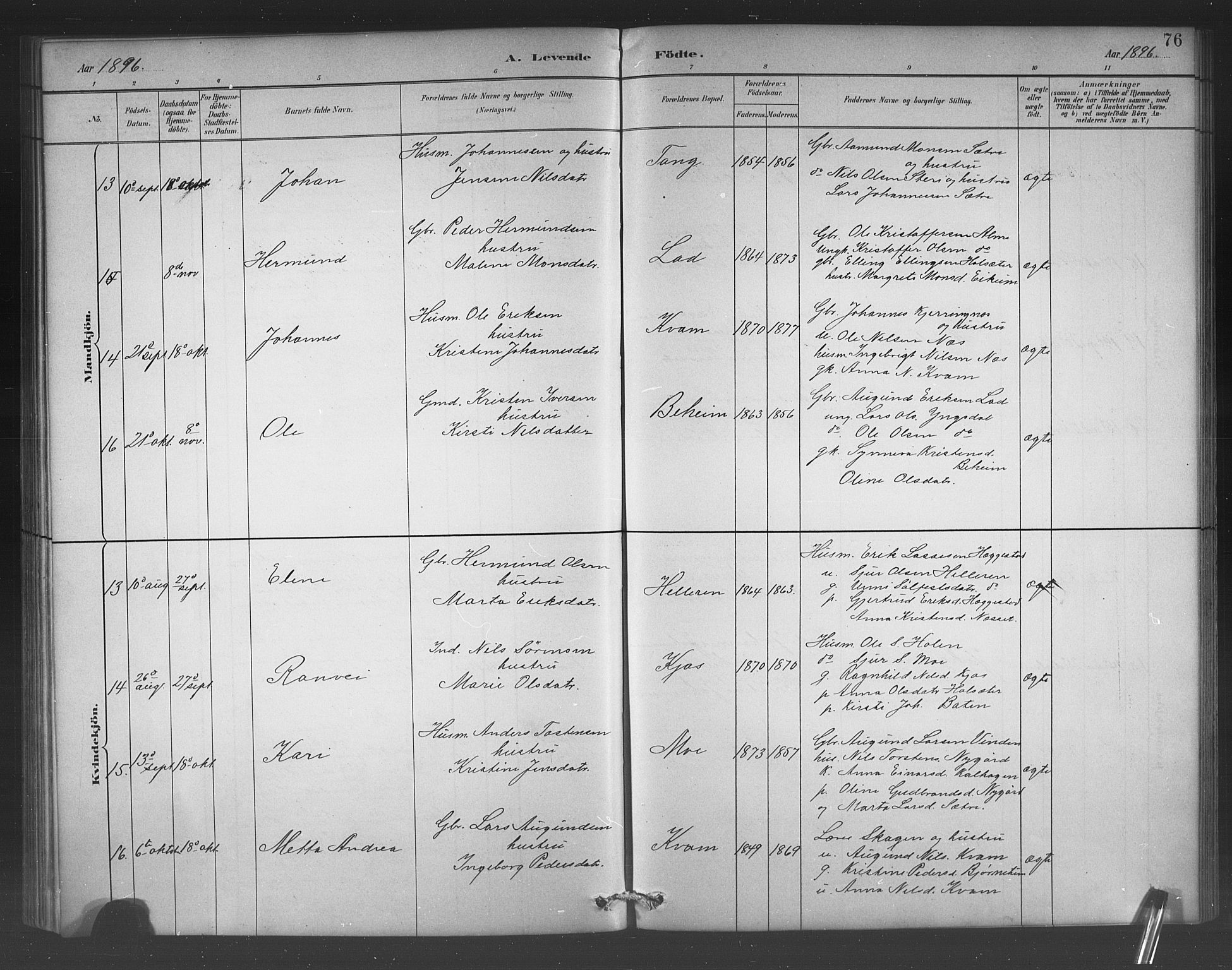 Hafslo sokneprestembete, AV/SAB-A-80301/H/Hab/Habb/L0001: Klokkerbok nr. B 1, 1882-1908, s. 76
