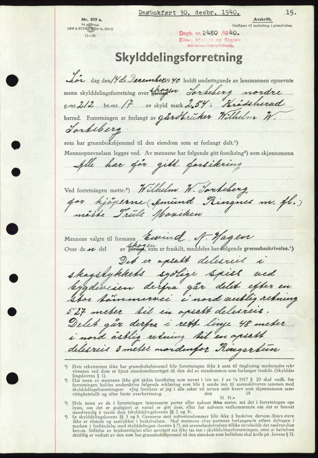 Eiker, Modum og Sigdal sorenskriveri, SAKO/A-123/G/Ga/Gab/L0043: Pantebok nr. A13, 1940-1941, Dagboknr: 2480/1940