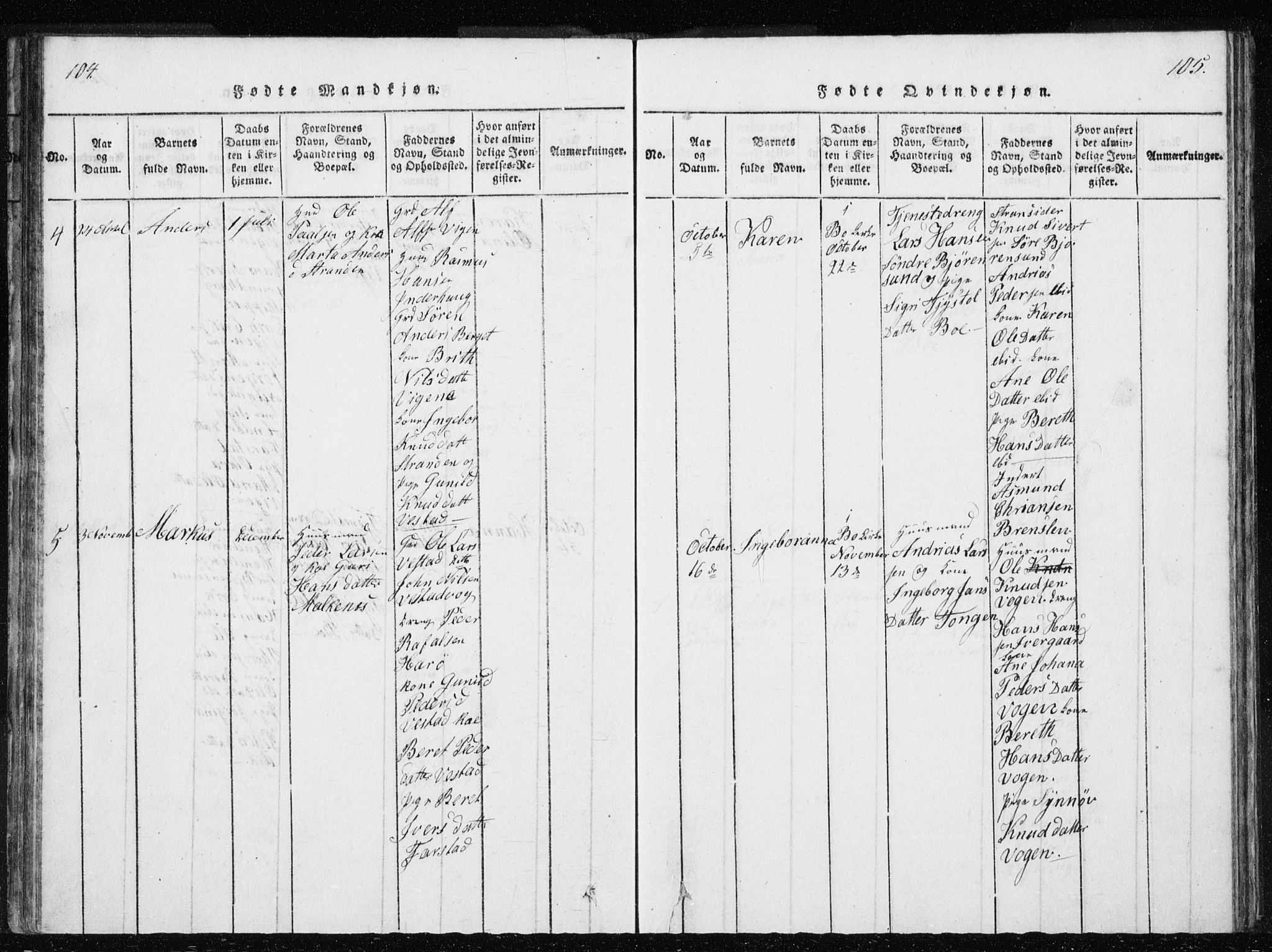 Ministerialprotokoller, klokkerbøker og fødselsregistre - Møre og Romsdal, AV/SAT-A-1454/566/L0772: Klokkerbok nr. 566C01, 1818-1845, s. 104-105