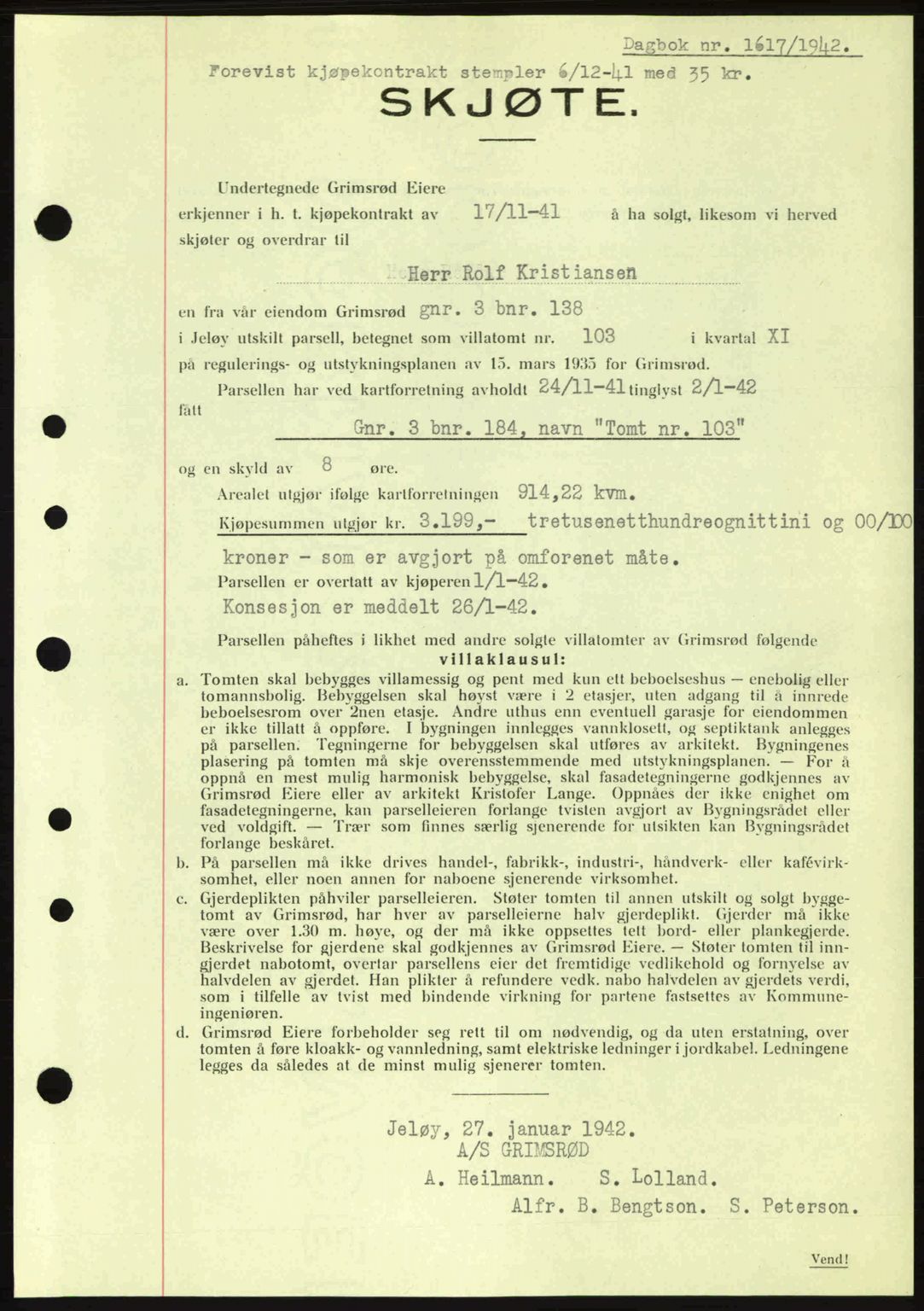 Moss sorenskriveri, SAO/A-10168: Pantebok nr. A10, 1942-1943, Dagboknr: 1617/1942