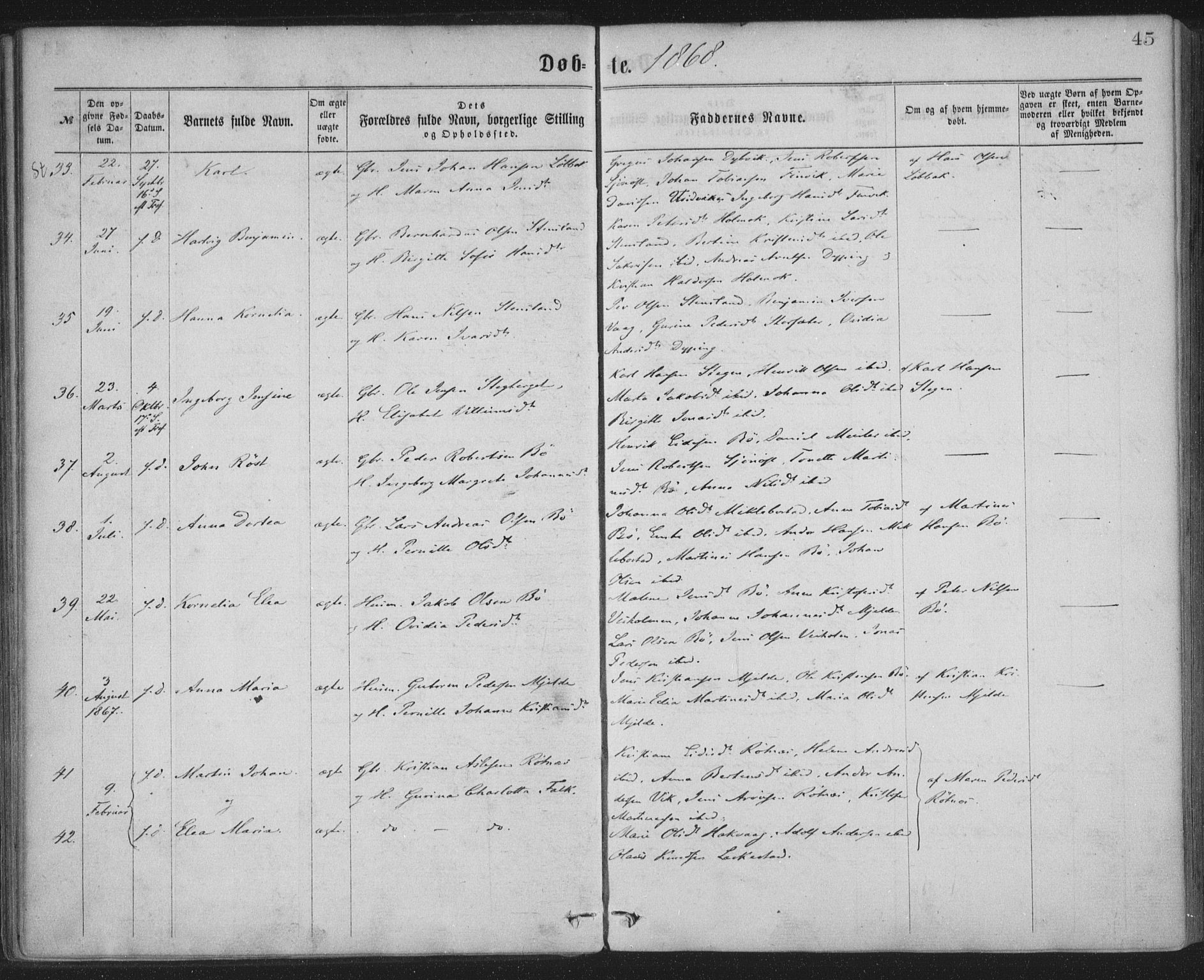 Ministerialprotokoller, klokkerbøker og fødselsregistre - Nordland, AV/SAT-A-1459/855/L0801: Ministerialbok nr. 855A09, 1864-1874, s. 45