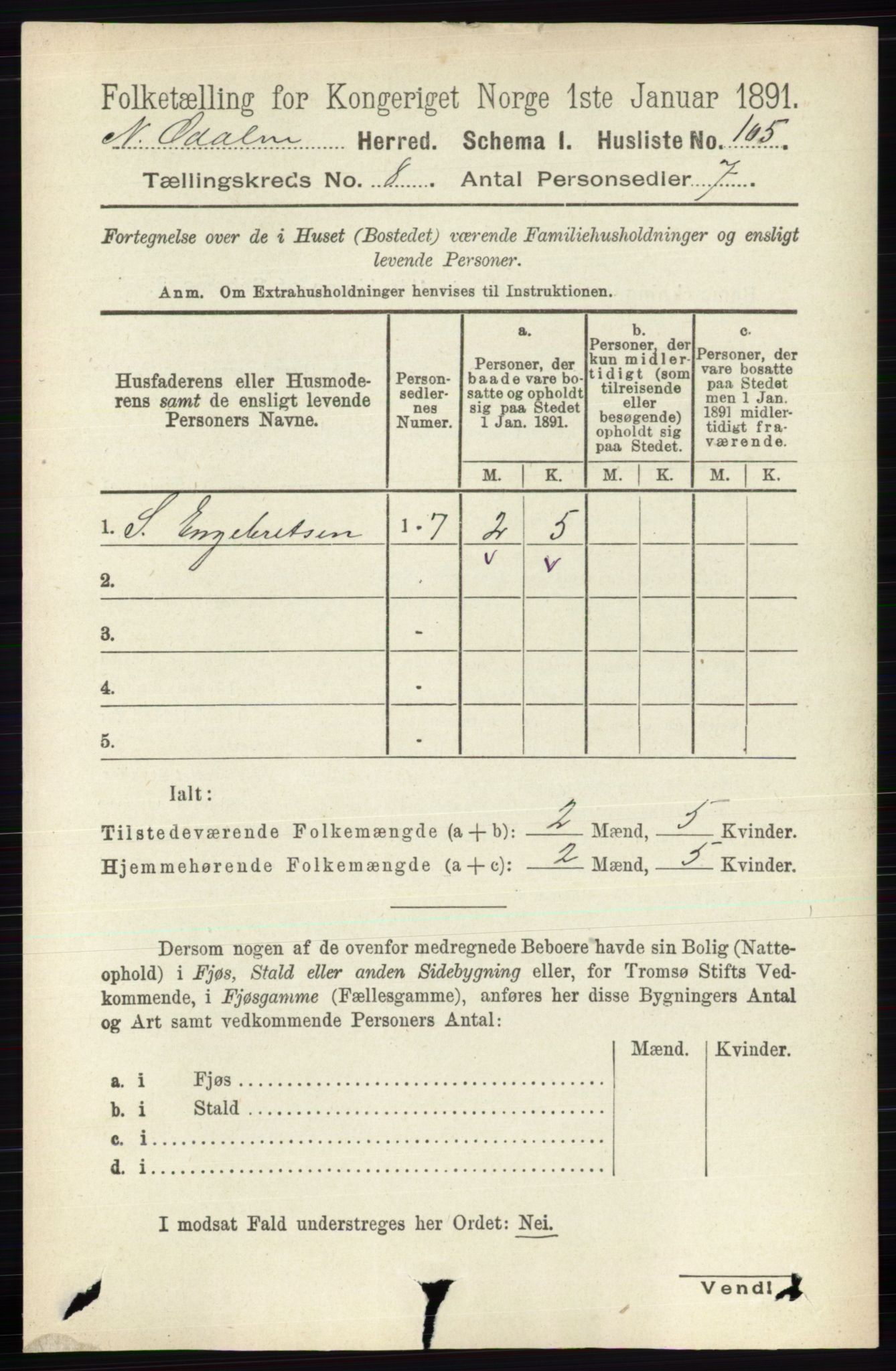 RA, Folketelling 1891 for 0418 Nord-Odal herred, 1891, s. 3290