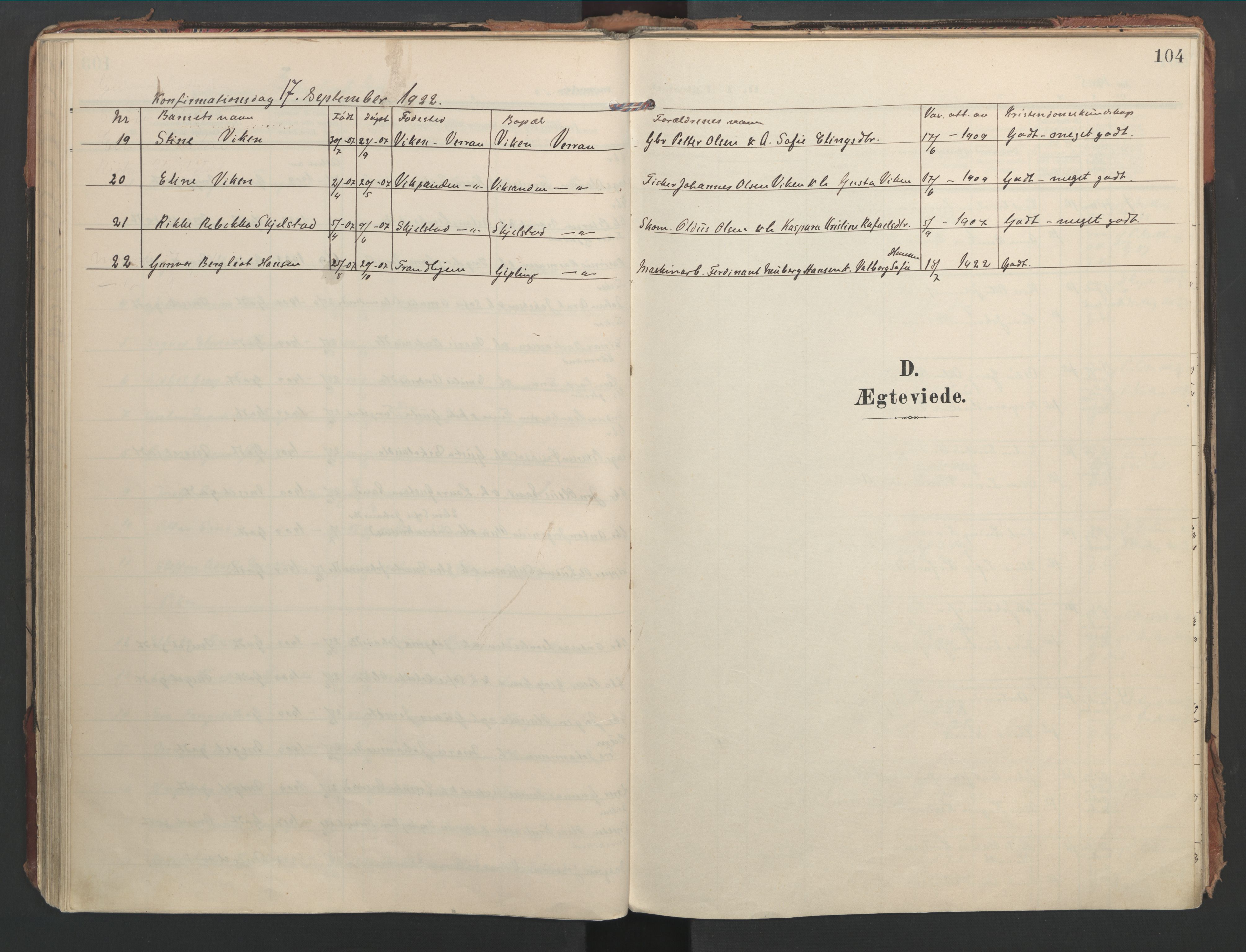 Ministerialprotokoller, klokkerbøker og fødselsregistre - Nord-Trøndelag, SAT/A-1458/744/L0421: Ministerialbok nr. 744A05, 1905-1930, s. 104