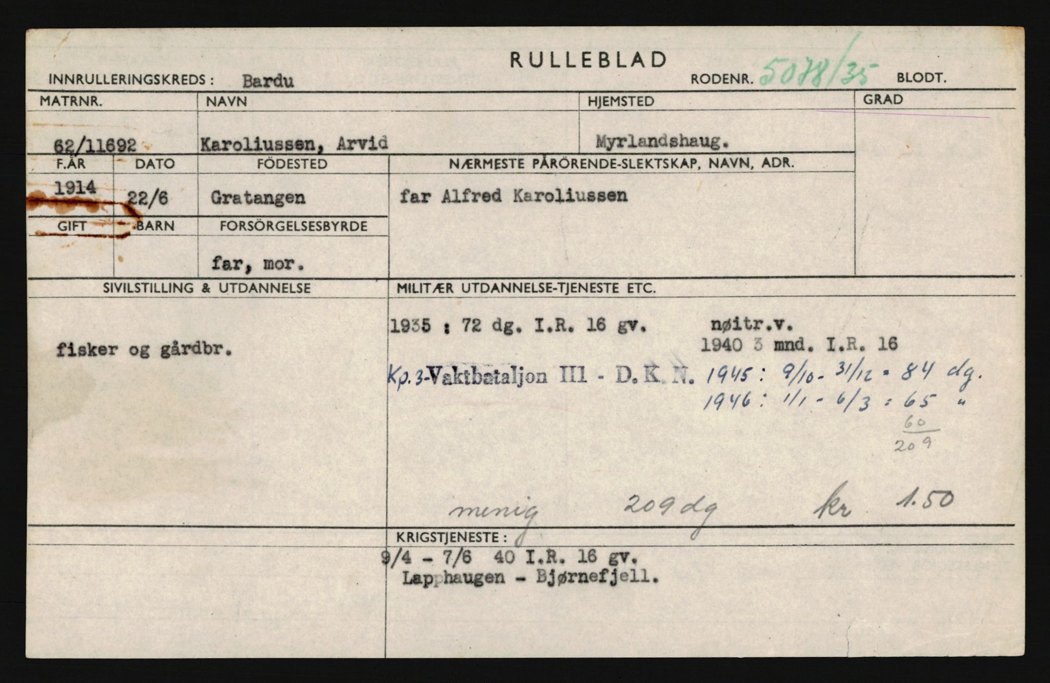 Forsvaret, Troms infanteriregiment nr. 16, AV/RA-RAFA-3146/P/Pa/L0019: Rulleblad for regimentets menige mannskaper, årsklasse 1935, 1935, s. 623