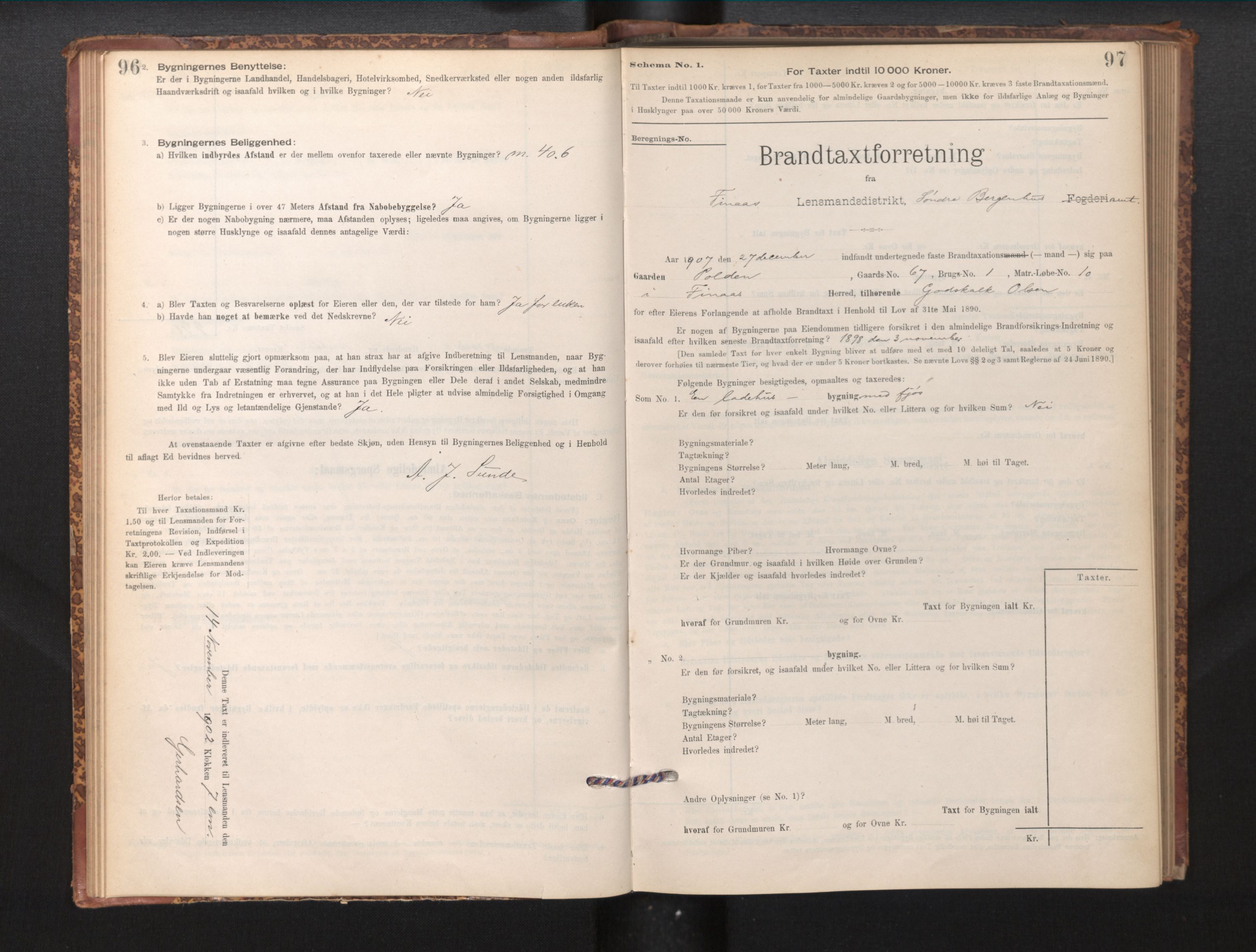Lensmannen i Finnås, SAB/A-31901/0012/L0002: Branntakstprotokoll, skjematakst, 1894-1954, s. 96-97