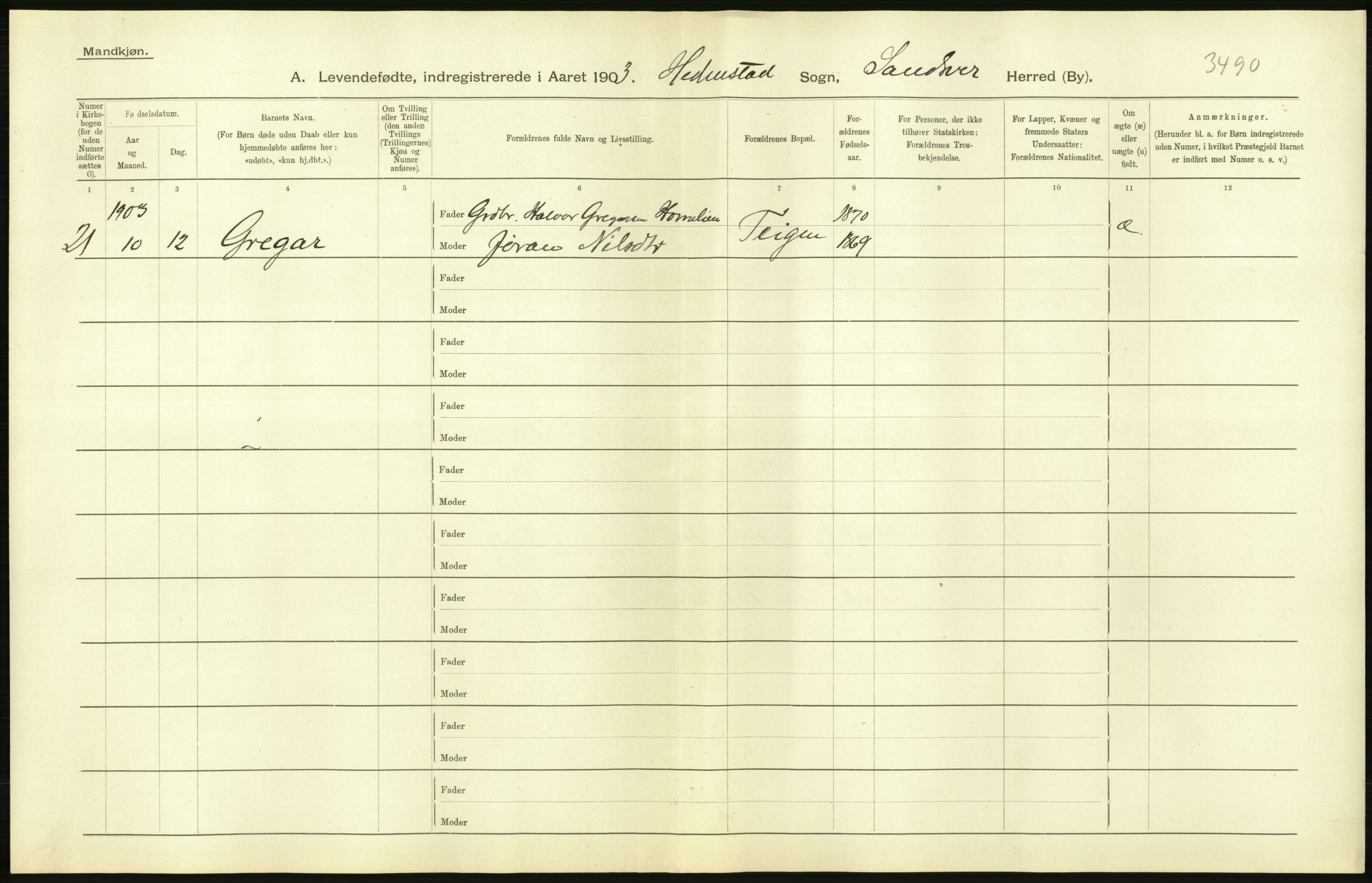 Statistisk sentralbyrå, Sosiodemografiske emner, Befolkning, AV/RA-S-2228/D/Df/Dfa/Dfaa/L0007: Buskeruds amt: Fødte, gifte, døde, 1903, s. 42