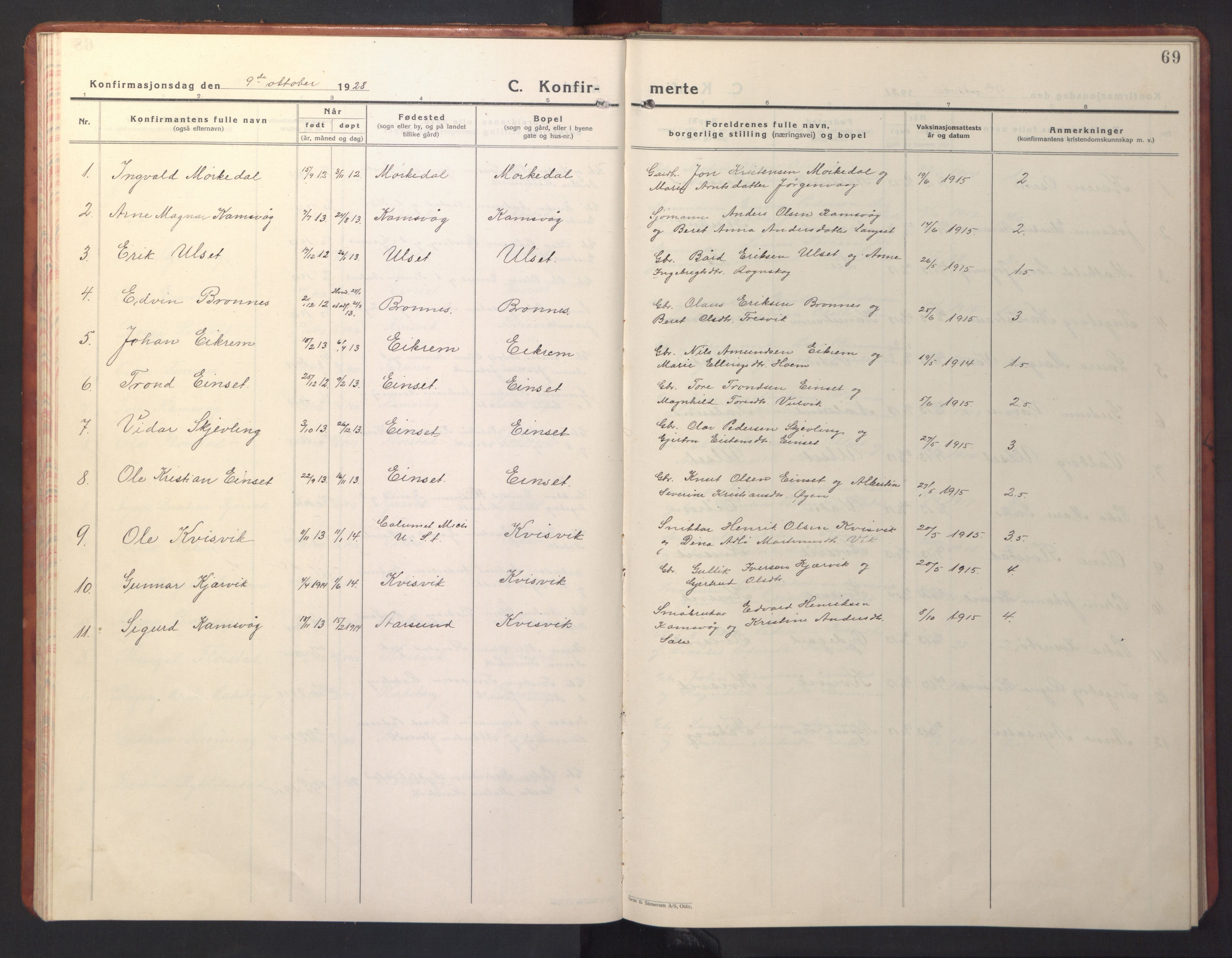 Ministerialprotokoller, klokkerbøker og fødselsregistre - Møre og Romsdal, SAT/A-1454/587/L1002: Klokkerbok nr. 587C02, 1926-1951, s. 69