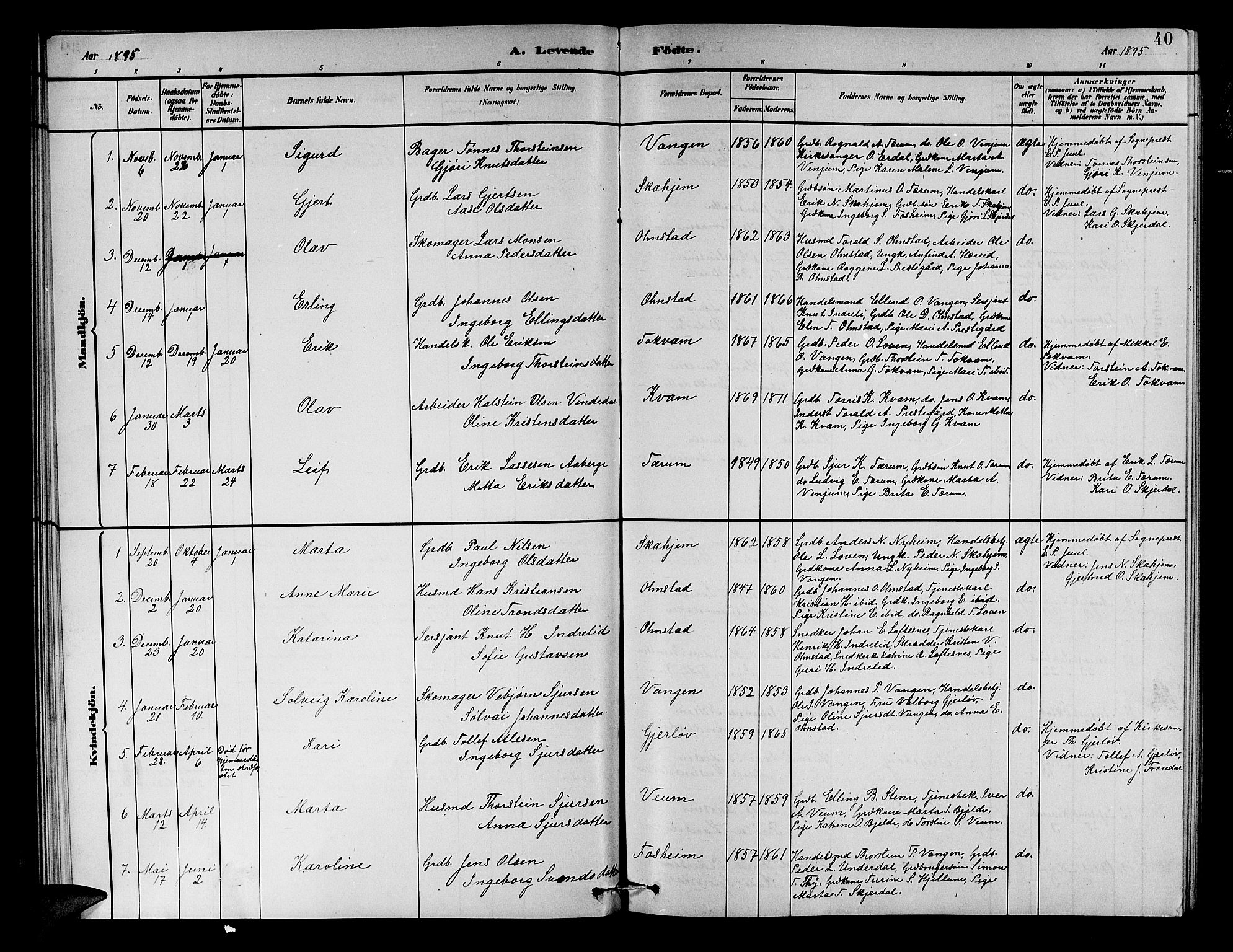 Aurland sokneprestembete, AV/SAB-A-99937/H/Hb/Hba/L0002: Klokkerbok nr. A 2, 1880-1895, s. 40