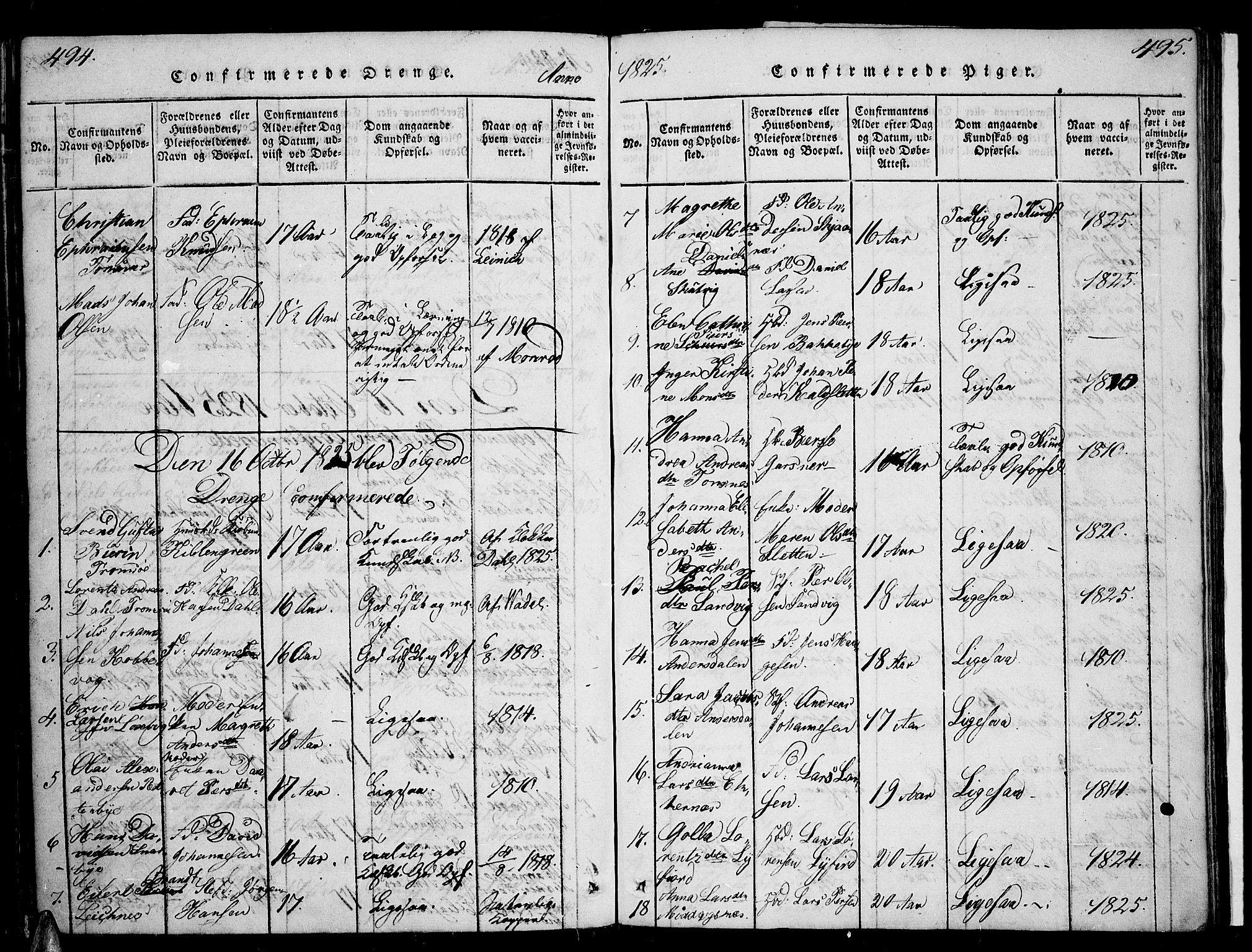 Tromsø sokneprestkontor/stiftsprosti/domprosti, AV/SATØ-S-1343/G/Ga/L0007kirke: Ministerialbok nr. 7, 1821-1828, s. 494-495