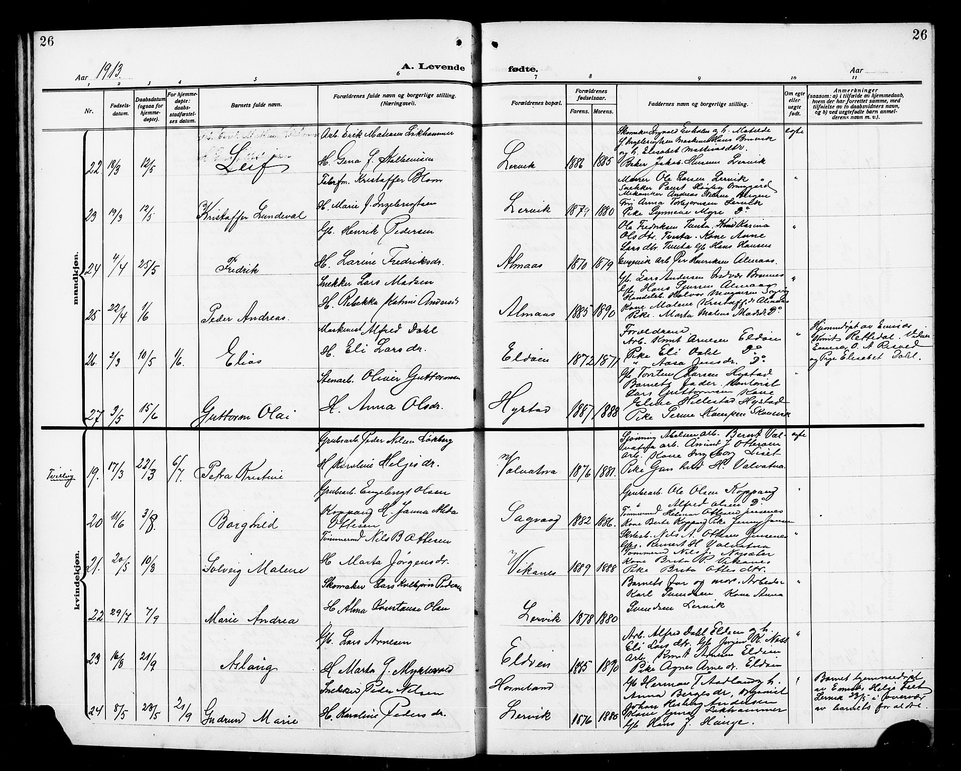 Stord sokneprestembete, AV/SAB-A-78201/H/Hab: Klokkerbok nr. A 3, 1910-1919, s. 26