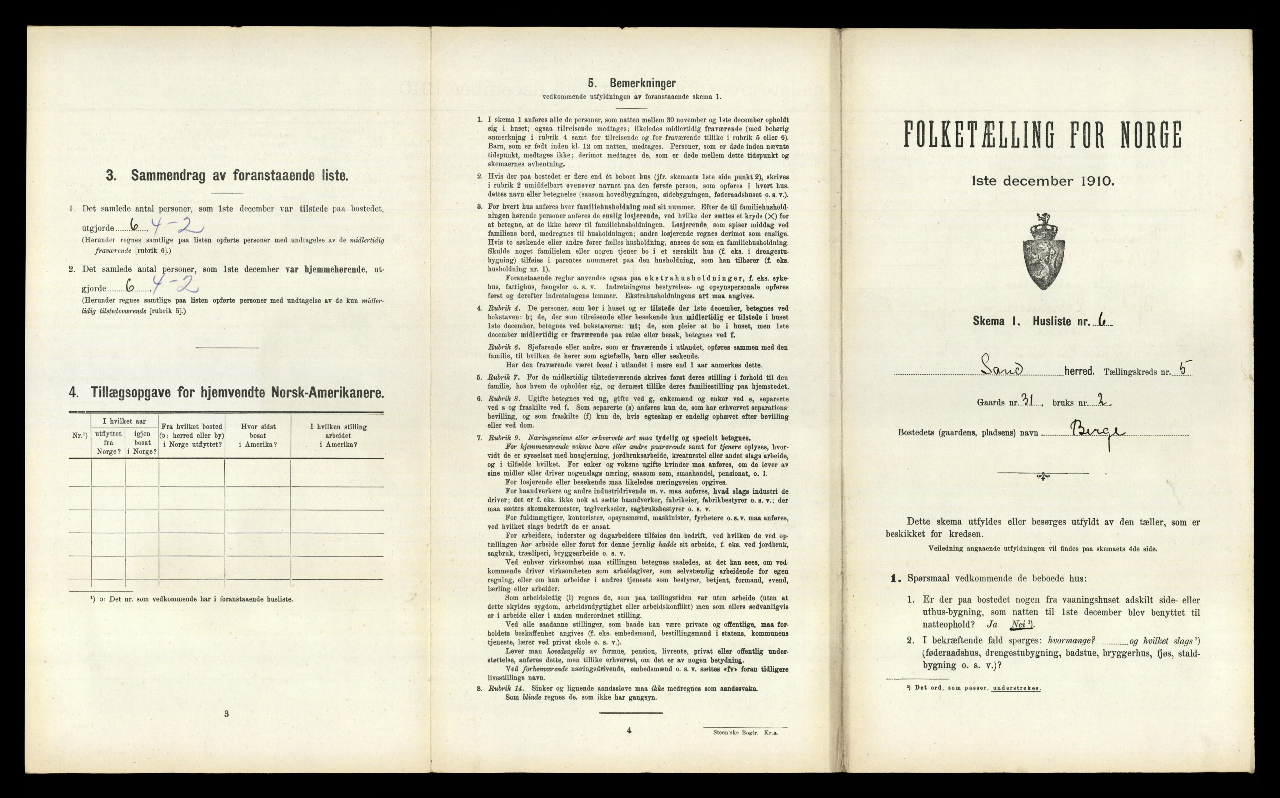 RA, Folketelling 1910 for 1136 Sand herred, 1910, s. 257