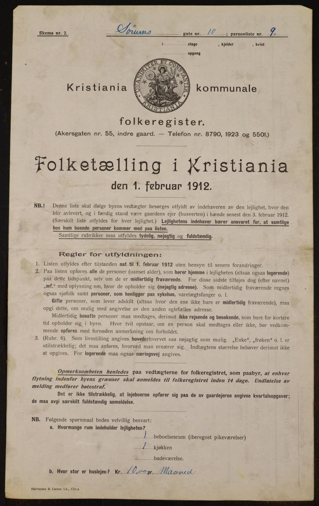 OBA, Kommunal folketelling 1.2.1912 for Kristiania, 1912, s. 107069