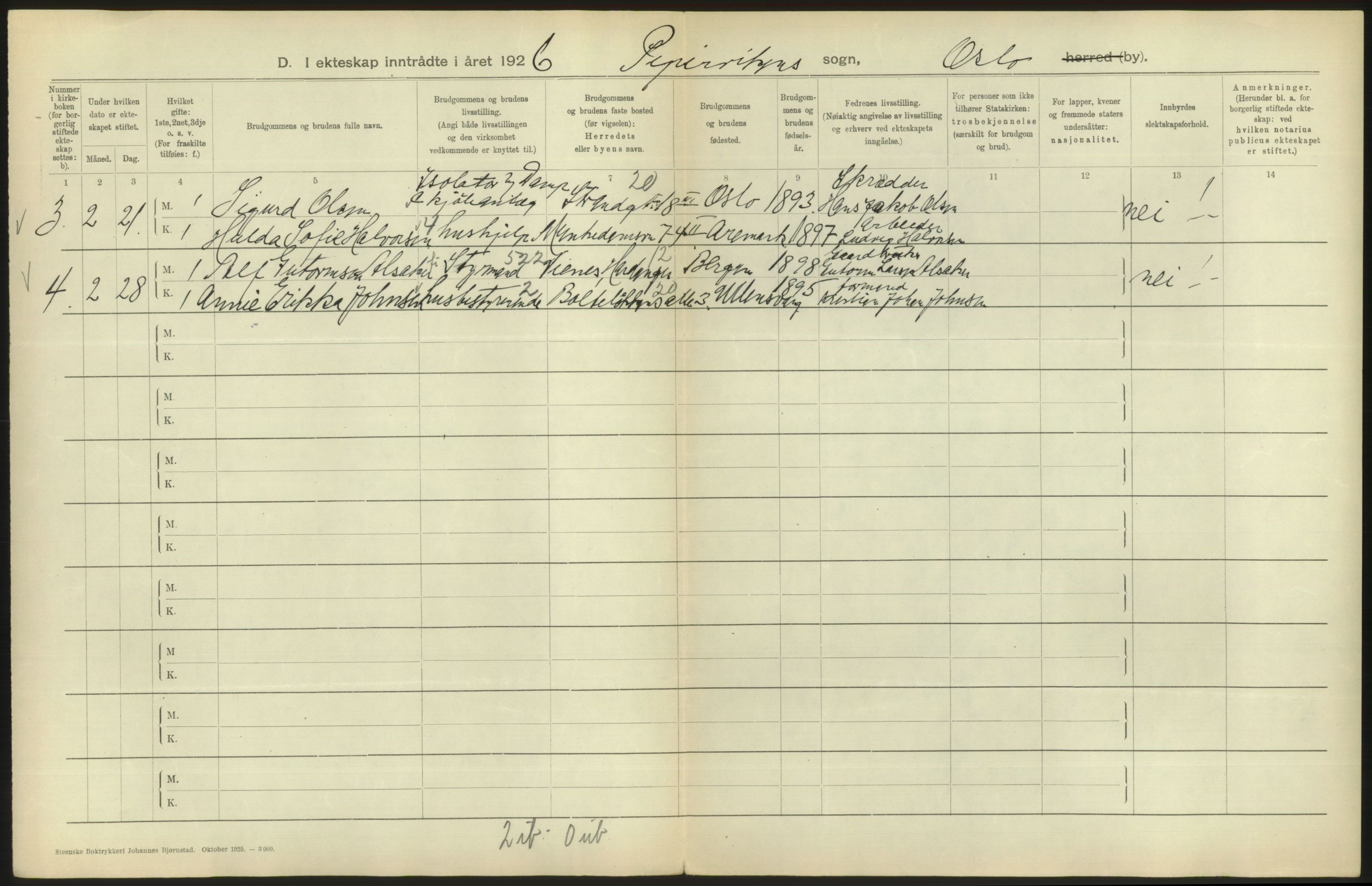 Statistisk sentralbyrå, Sosiodemografiske emner, Befolkning, AV/RA-S-2228/D/Df/Dfc/Dfcf/L0008: Oslo: Gifte, 1926, s. 750