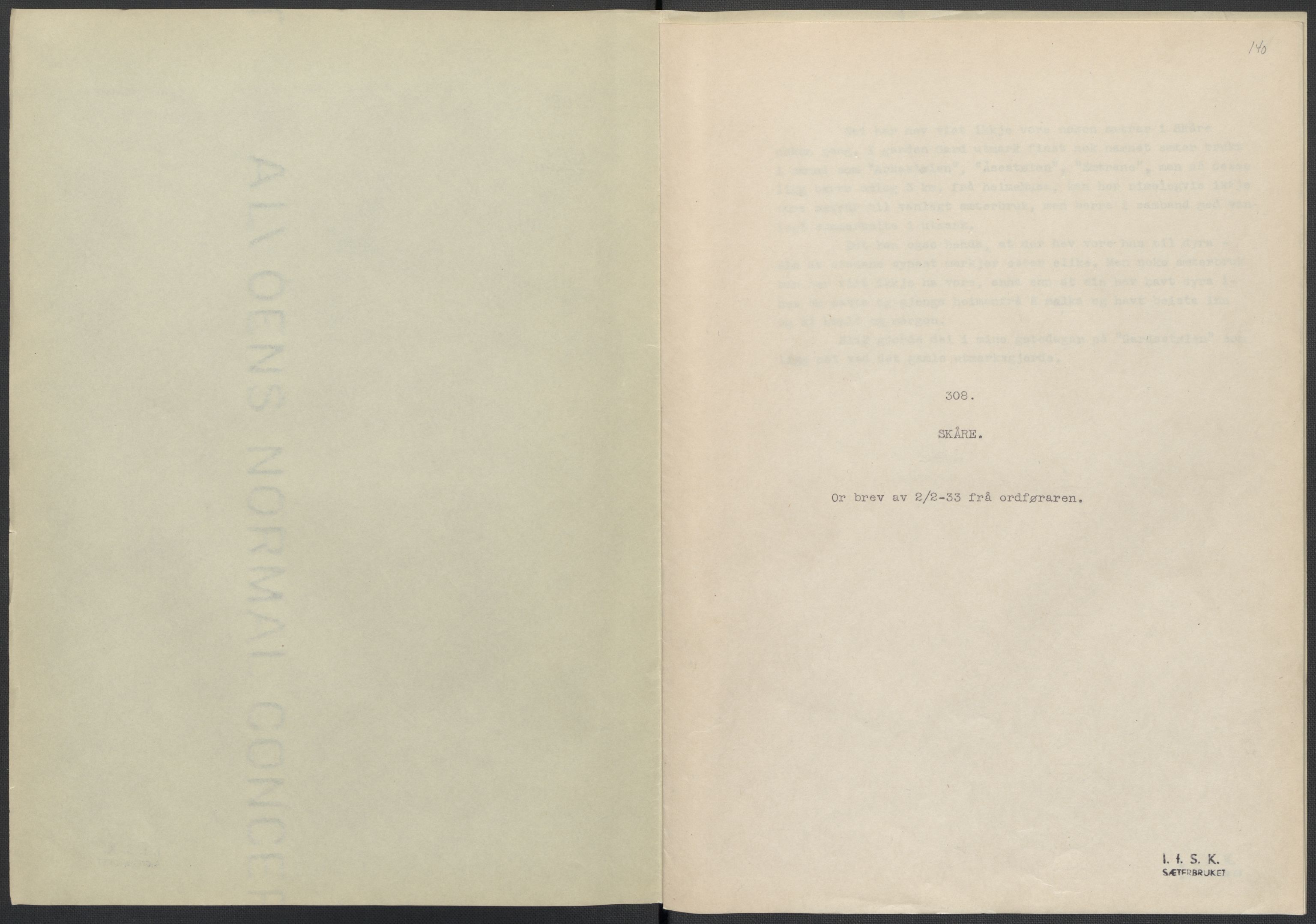 Instituttet for sammenlignende kulturforskning, AV/RA-PA-0424/F/Fc/L0009/0002: Eske B9: / Rogaland (perm XXIII), 1932-1938, s. 140